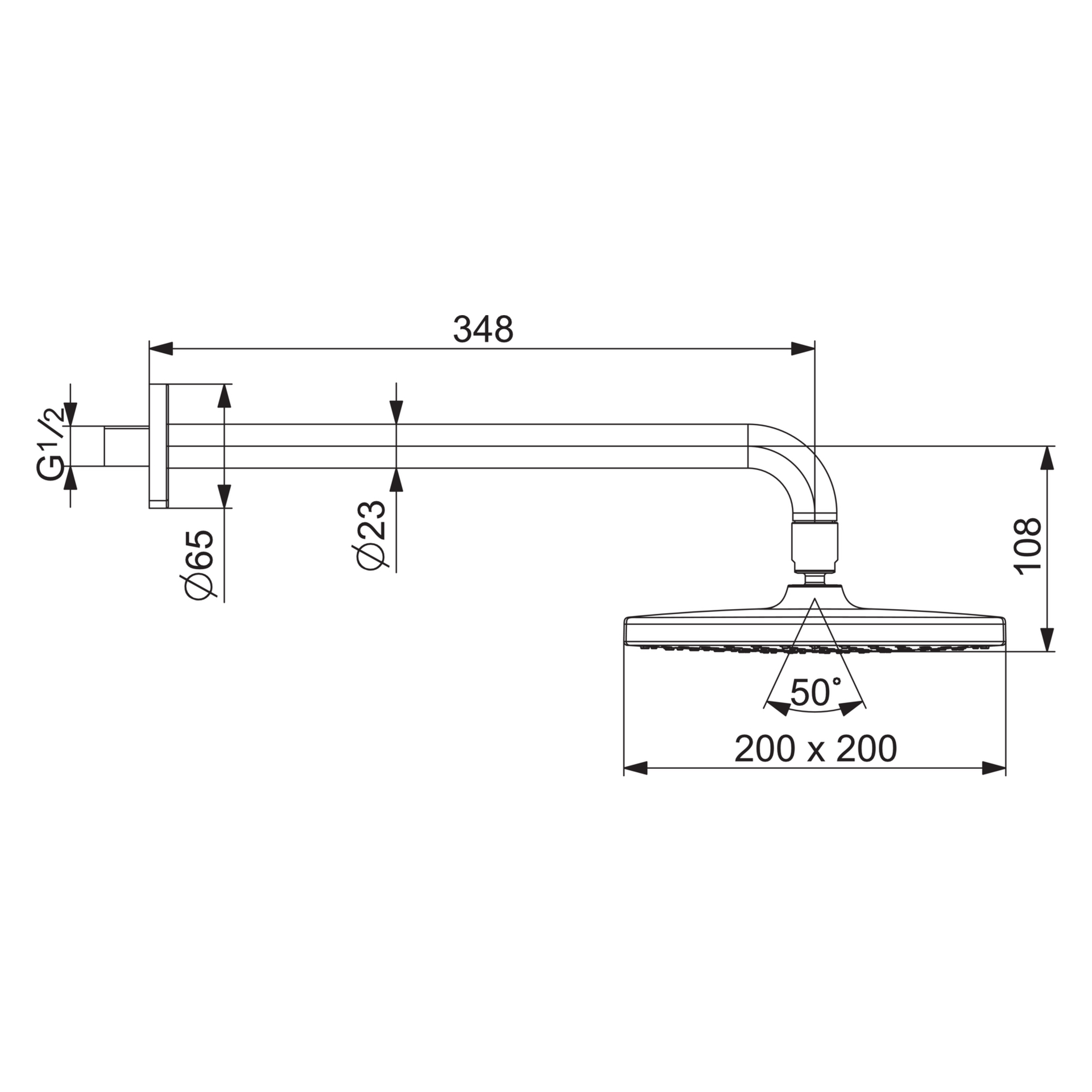 HA Kopfbrause HANSABASICJET Style 4436 1-strahlig 200x200 mm Ausladung 348 mm Chrom