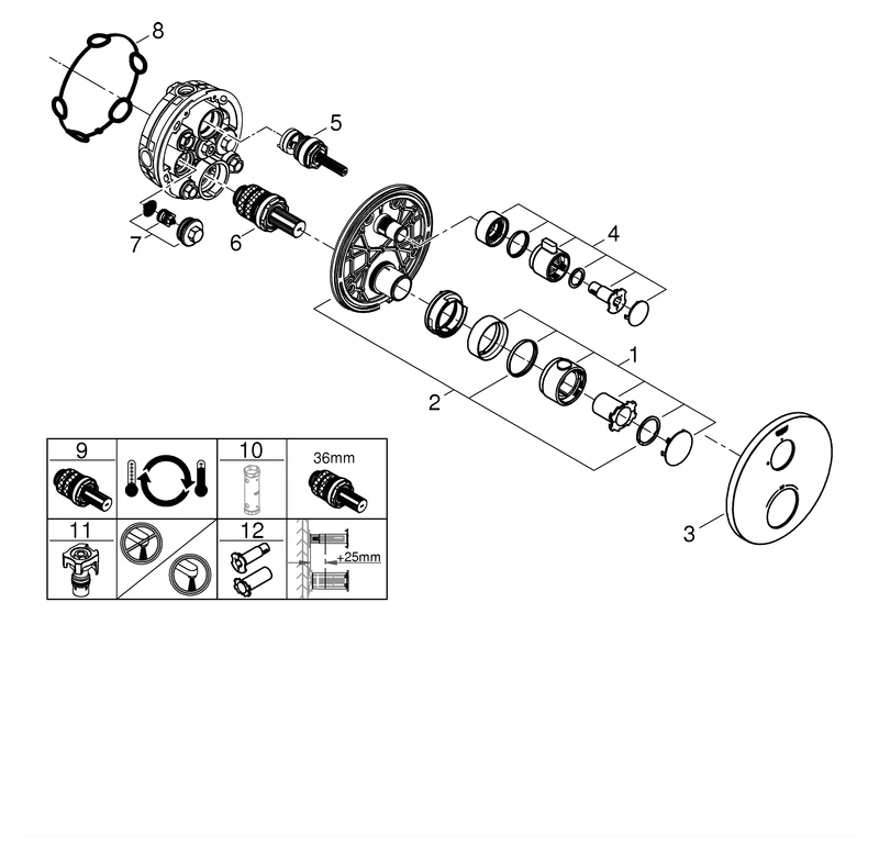 Thermostat-Brausebatterie Grohtherm 24075, Fertigmontageset für Rapido SmartBox, chrom Thermostat-Brausebatterie Grohtherm 24075, Fertigmontageset für Rapido SmartBox, chrom