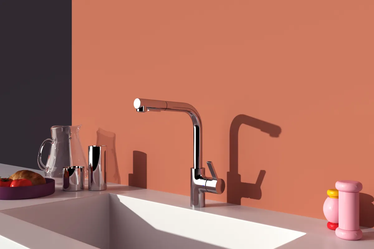 Küchenarmatur Gusto Ausladung 235mm L-Auslauf 2F-Brause Brushed Gold Küchenarmatur Gusto Ausladung 235mm L-Auslauf 2F-Brause Brushed Gold