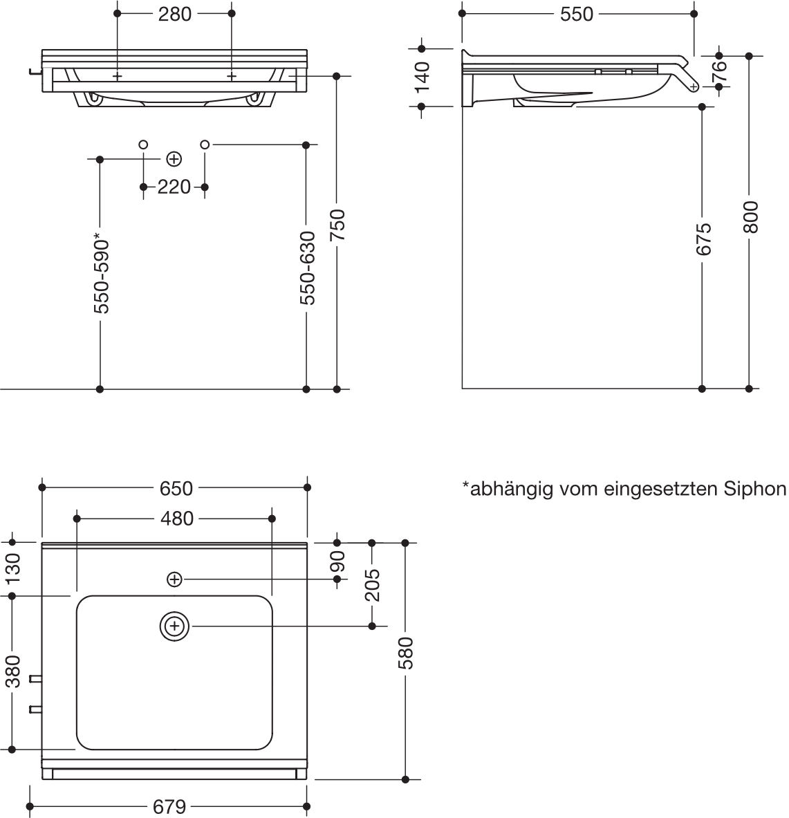 Wandwaschtisch 67,9 × 58 × 14 cm in Schwarz tiefmatt