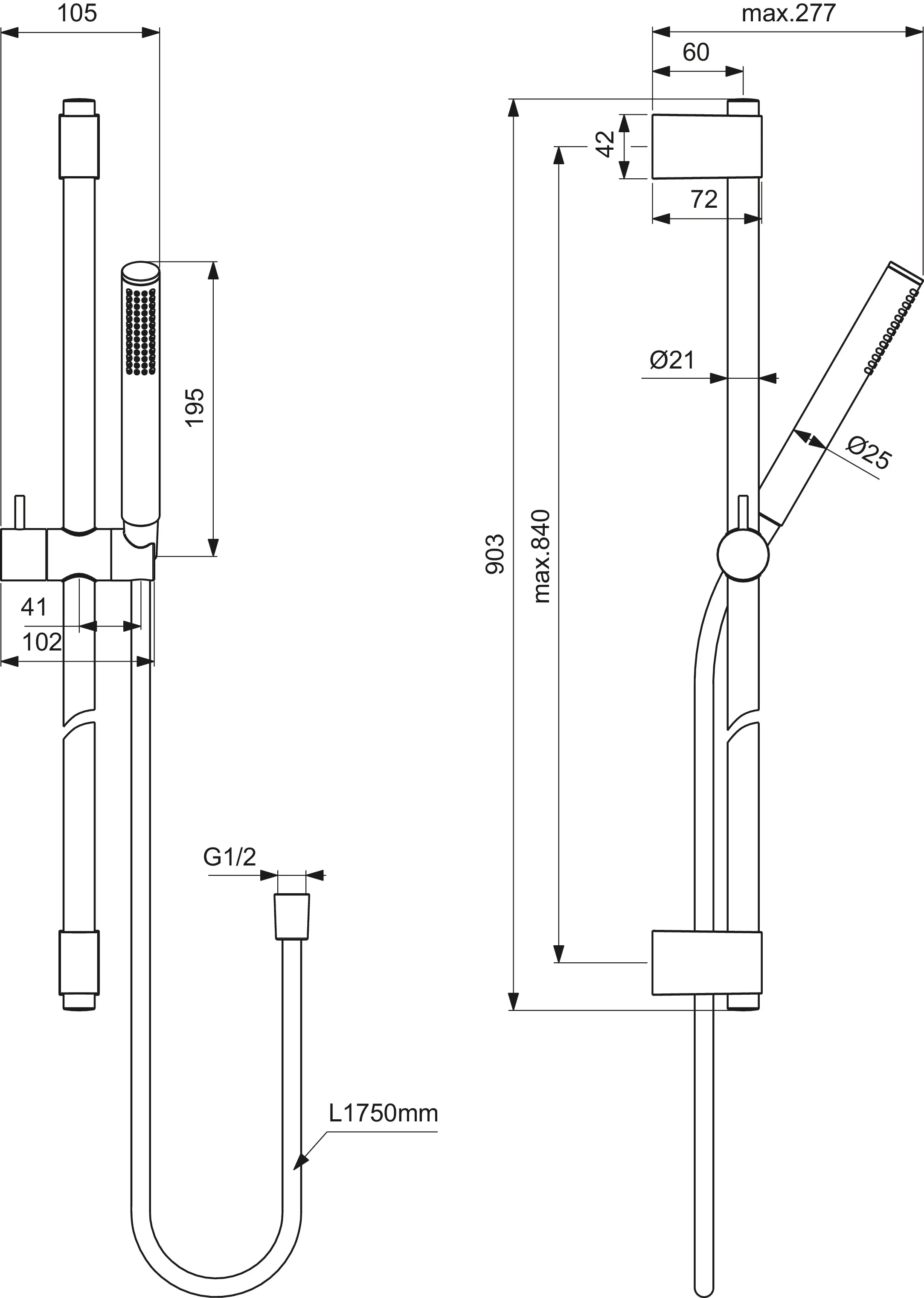 Gleitstangekombination „IdealrainAtelier“, Befestigung verdeckt 90 cm in Chrom