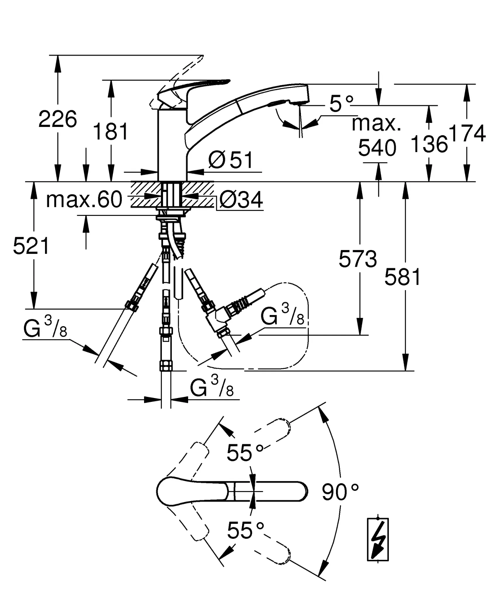 Grohe Küchenarmatur „Eurosmart“ Ausladung 227 mm Grohe Küchenarmatur „Eurosmart“ Ausladung 227 mm