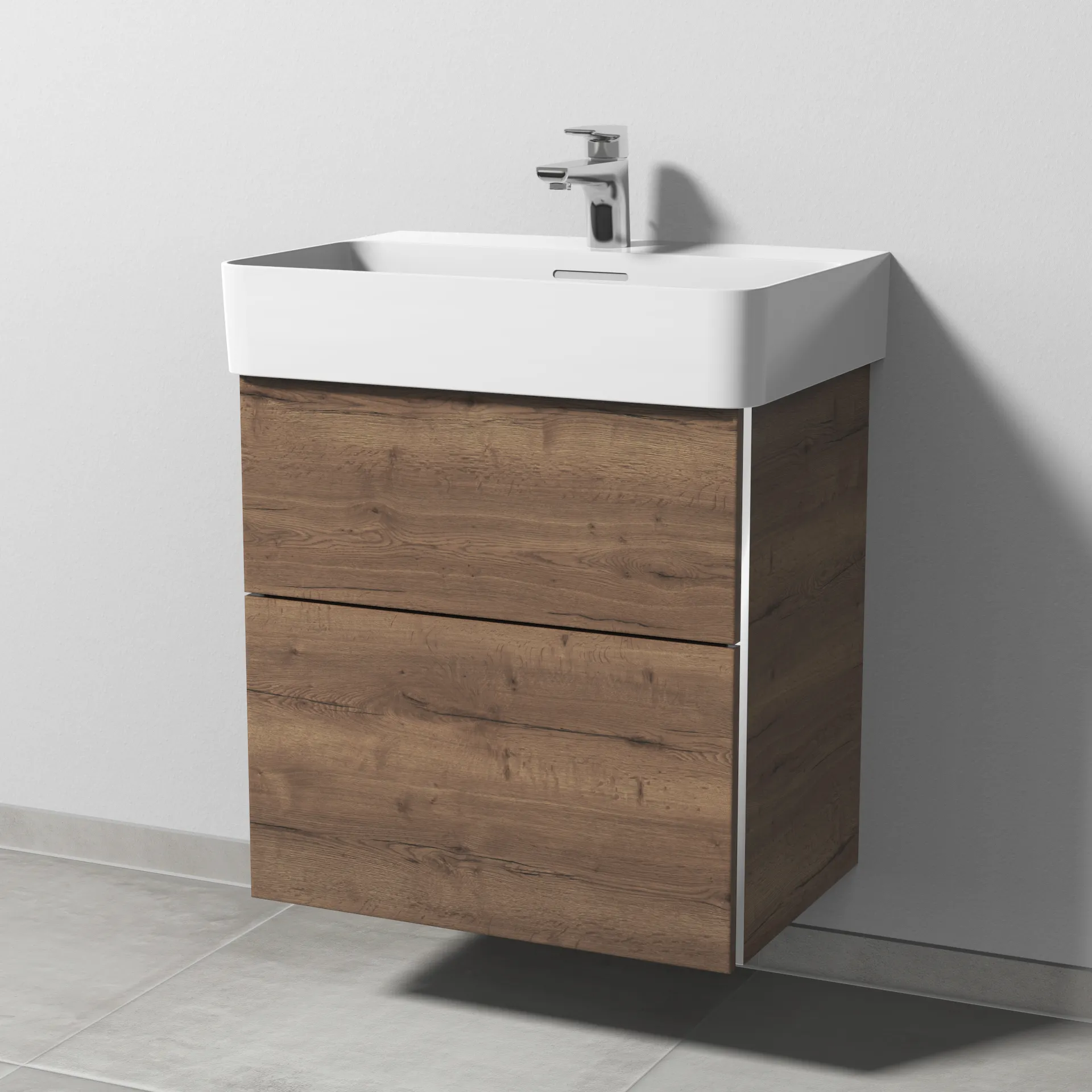 Sanipa Waschtischunterschrank „3way“ passend zu Keramik-Waschtische VAL von Laufen 560 × 588 × 397 mm in Eiche Tabak