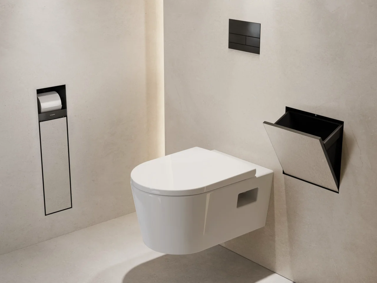 Hansgrohe XtraStoris Rock Einbau Abfalleimer, Mattschwarz, 300x300x100 mm, 4 Liter Fassungsvermögen