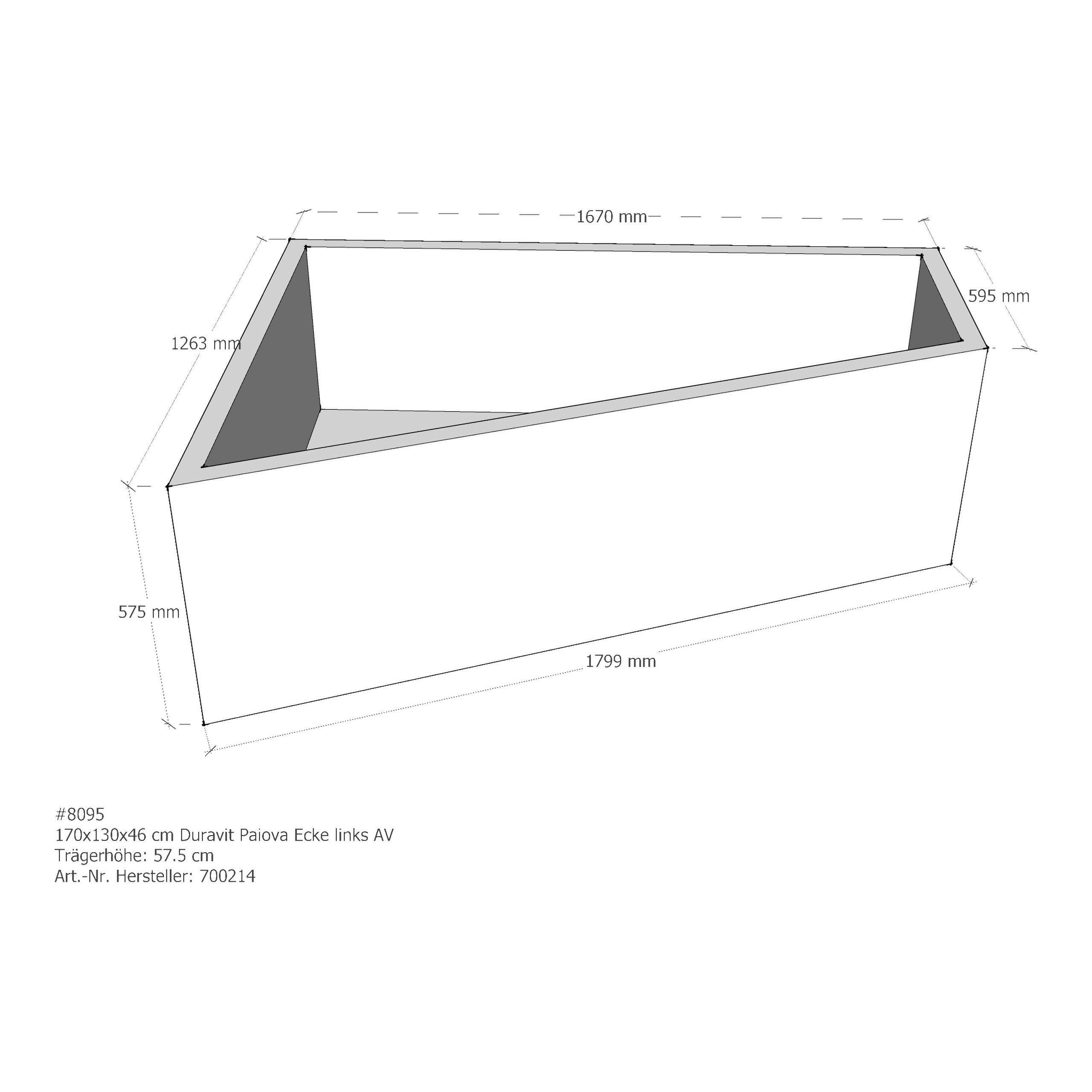 Badewannenträger für Duravit Paiova Ecke links links 170 × 130 × 46 cm Ausführung: links / Breite: 130 cm / Länge: 170 cm Badewannenträger für Duravit Paiova Ecke links links 170 × 130 × 46 cm Ausführung: links / Breite: 130 cm / Länge: 170 cm