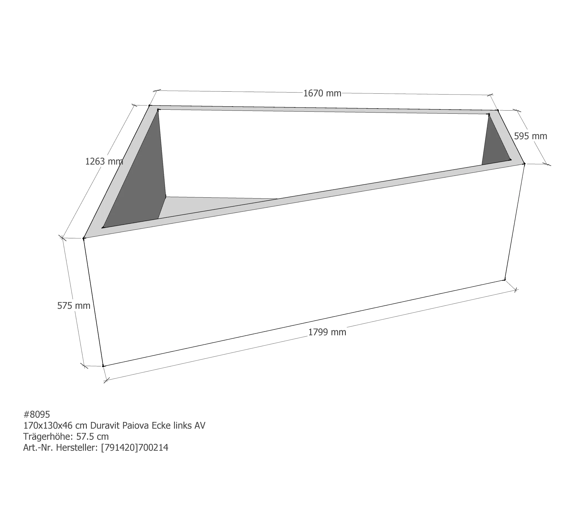 Badewannenträger für Duravit Paiova Ecke links links 170 × 130 × 46 cm Ausführung: links / Breite: 130 cm / Länge: 170 cm Badewannenträger für Duravit Paiova Ecke links links 170 × 130 × 46 cm Ausführung: links / Breite: 130 cm / Länge: 170 cm