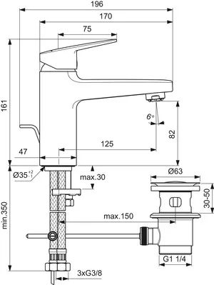 Ideal Standard Waschtischarmatur ND Ceraplan H90, Ausladung 125mm, Chrom Ideal Standard Waschtischarmatur ND Ceraplan H90, Ausladung 125mm, Chrom