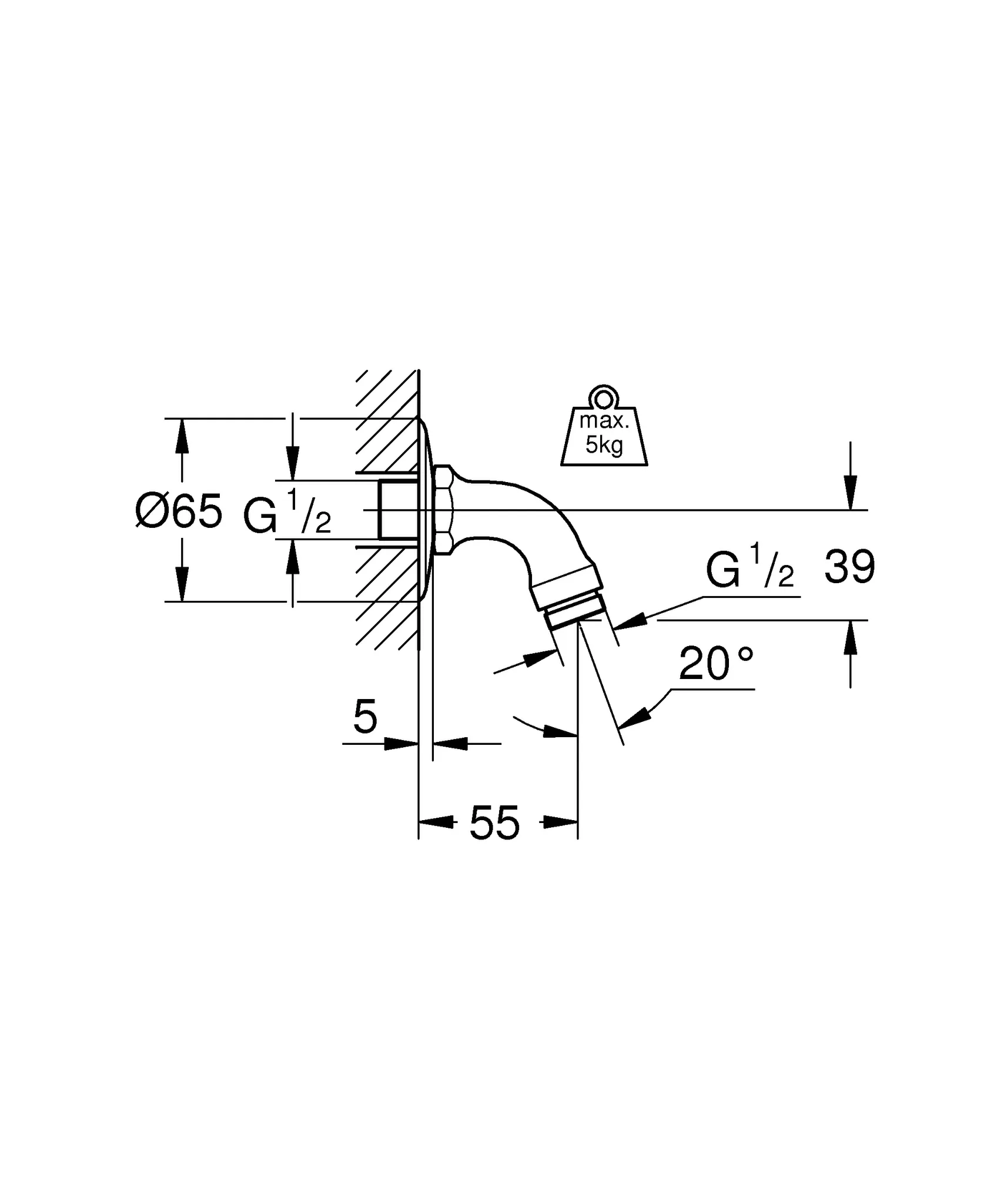 Grohe Relexa Brausearm 28429, 55 mm, chrom Grohe Relexa Brausearm 28429, 55 mm, chrom