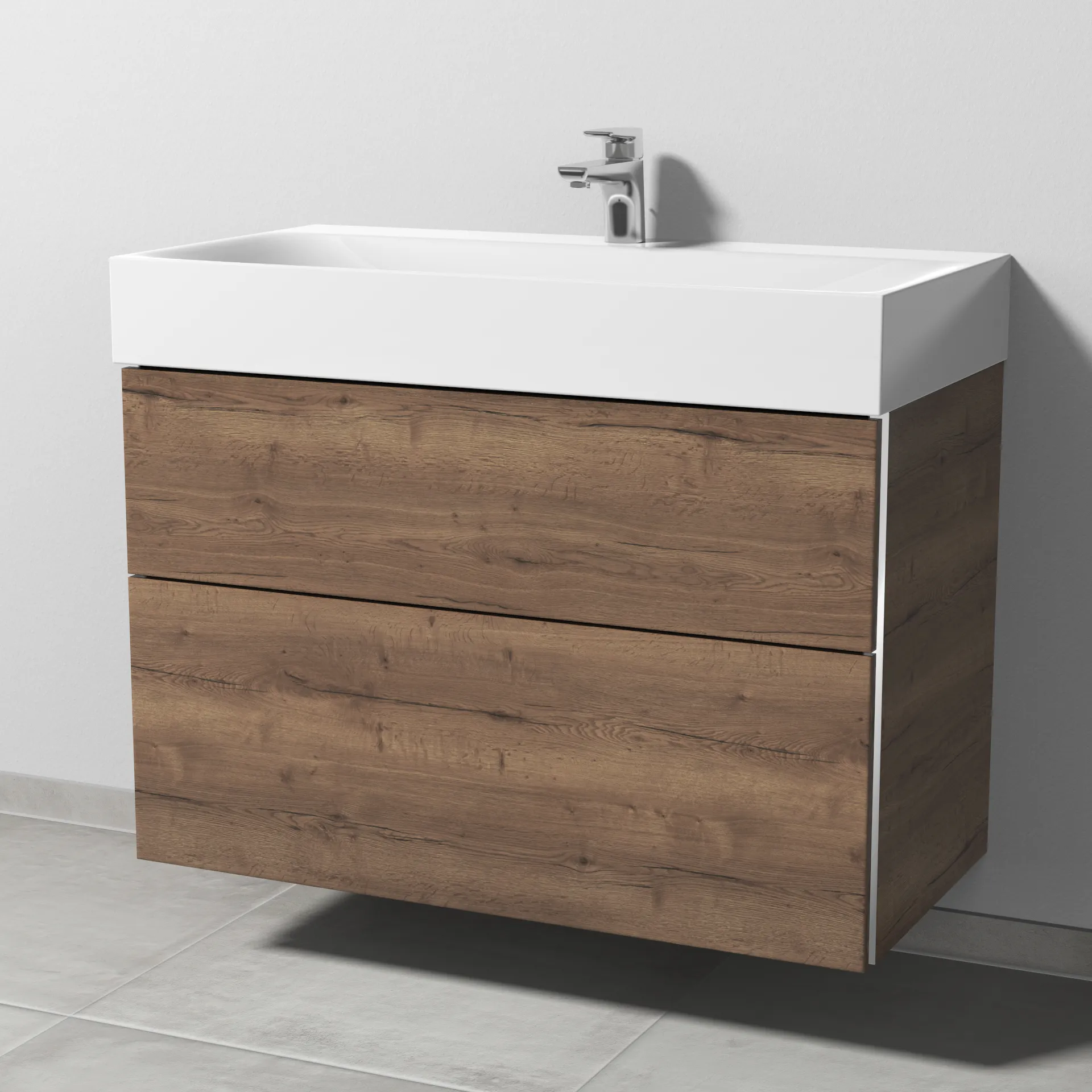 Sanipa Waschtischunterschrank „3way“ passend zu Stahl-Email-Waschtische Silenio von Kaldewei 890 × 582 × 452 mm in Eiche Tabak