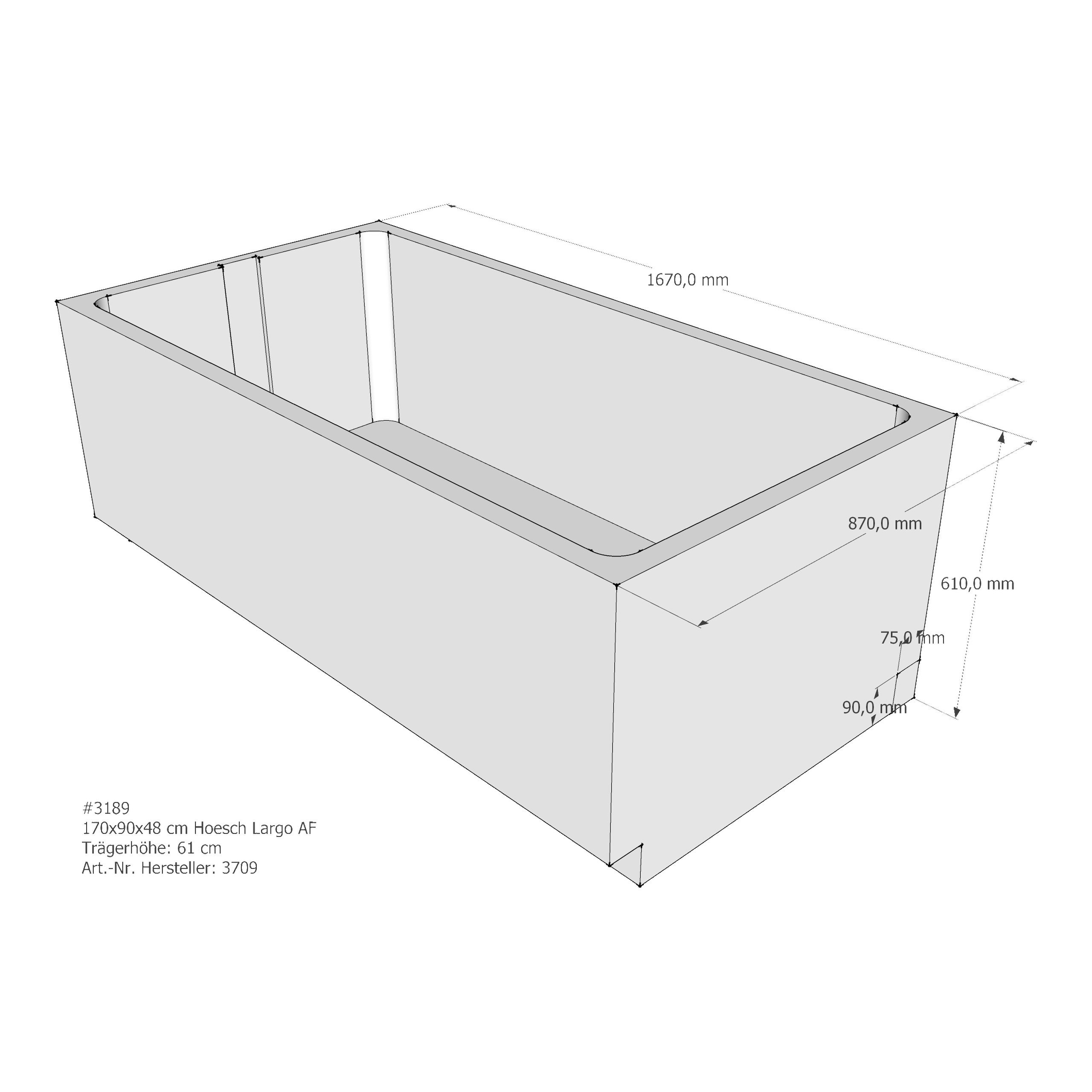 Badewannenträger für Hoesch Largo 170 × 90 × 48 cm Badewannenträger für Hoesch Largo 170 × 90 × 48 cm