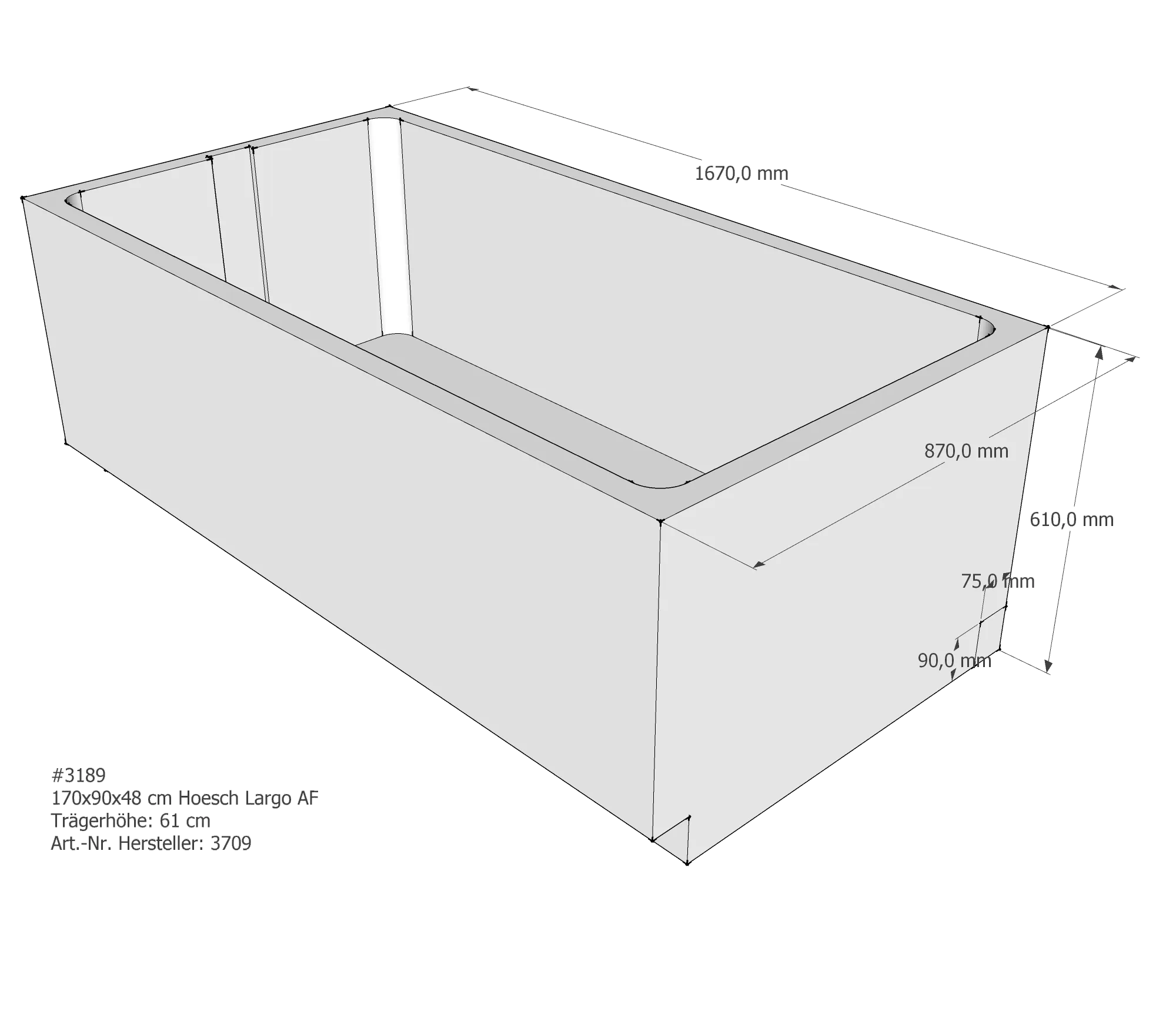 Badewannenträger für Hoesch Largo 170 × 90 × 48 cm Badewannenträger für Hoesch Largo 170 × 90 × 48 cm