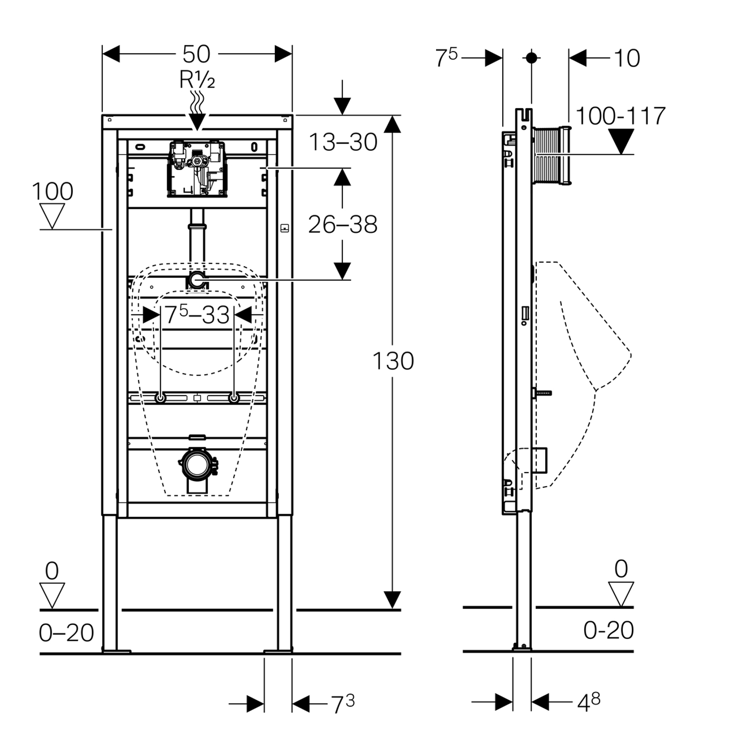 Urinal „O.novo“ Compact, Zulauf verdeckt 29 × 49,5 × 24,5 cm, Urinaldeckel für „O.novo“ Compact, Geberit Vorwand-/Einbauelement für Urinal „DuofixBasic“ 130 × 50 × 75 cm Urinal „O.novo“ Compact, Zulauf verdeckt 29 × 49,5 × 24,5 cm, Urinaldeckel für „O.novo“ Compact, Geberit Vorwand-/Einbauelement für Urinal „DuofixBasic“ 130 × 50 × 75 cm