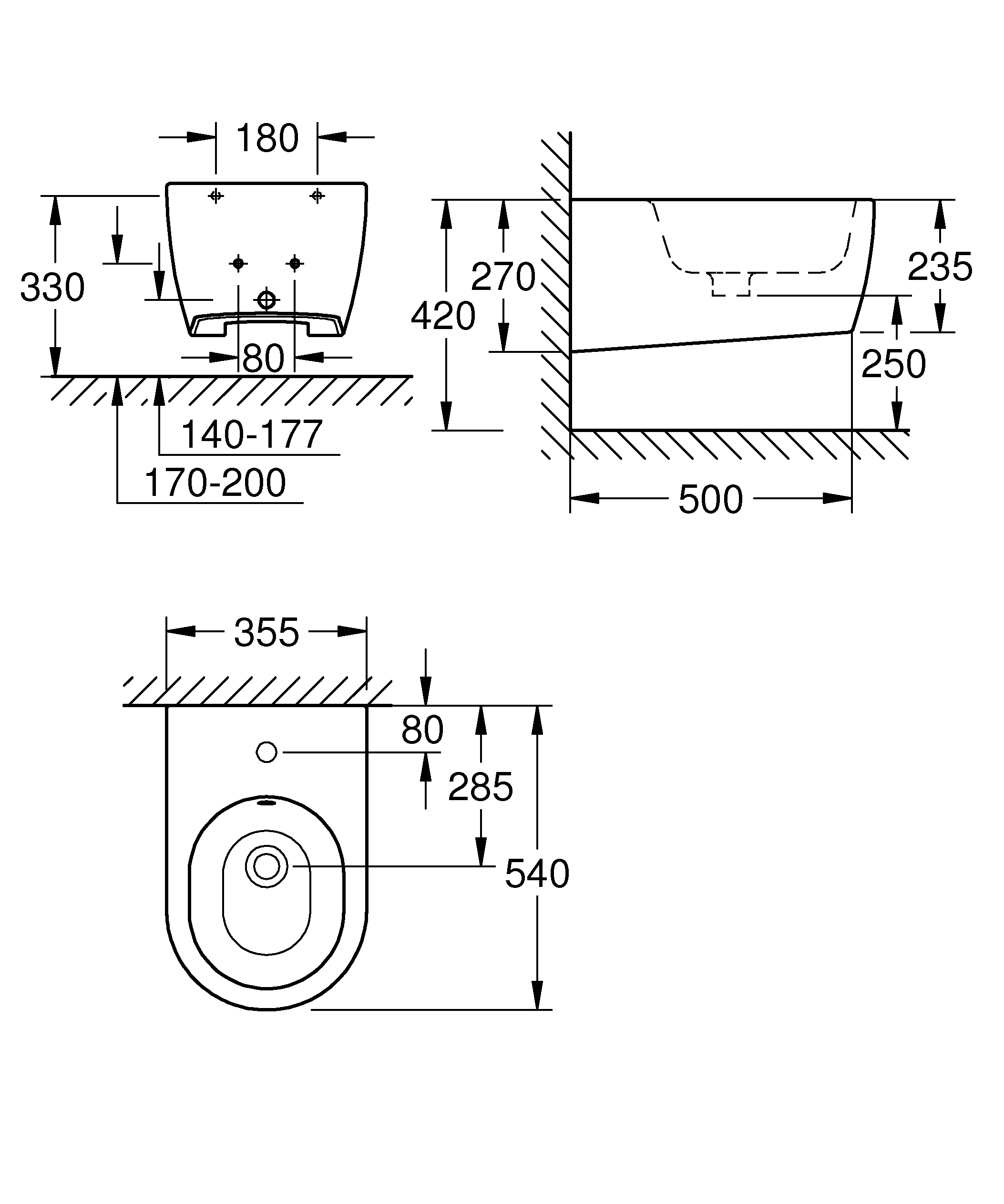 Wandbidet Essence 39574_H, 1 Hahnloch, mit Überlauf, aus Sanitärkeramik, PureGuard Hygieneoberfläche, alpinweiß