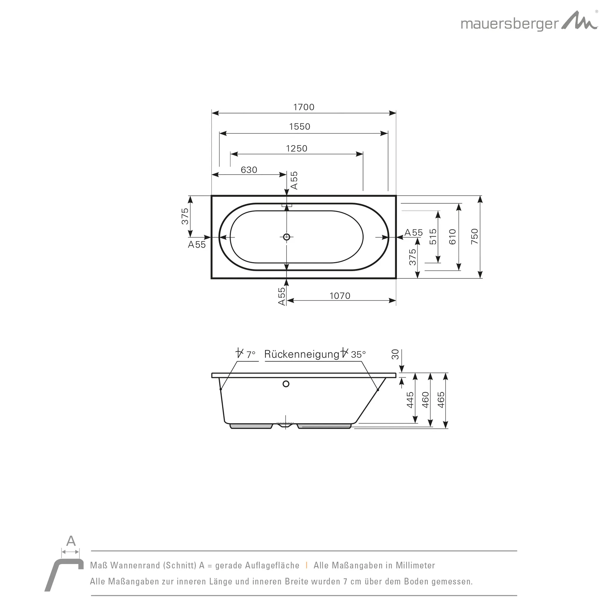 Mauersberger ausana Acryl-Badewanne Rechteckform ausana 170⁄75 uno 1700x750x465, Farbgruppe 3 Mauersberger ausana Acryl-Badewanne Rechteckform ausana 170⁄75 uno 1700x750x465, Farbgruppe 3