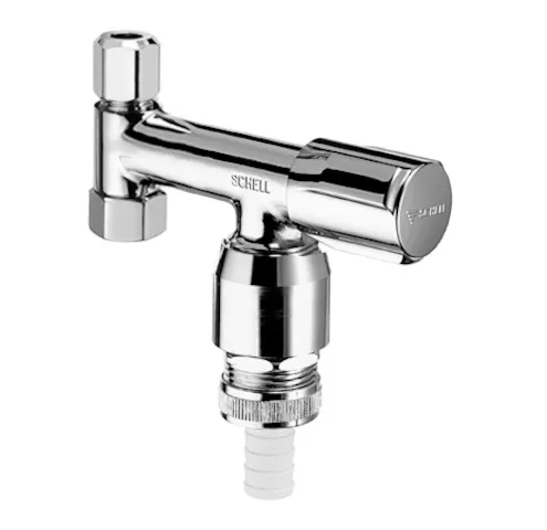 Geräteventil COMFORT, RFV im Abgang Geräteanschluss, RB im Abgang Geräteanschluss, DN 10 G 3/8 IG, Schlauchverschraubung Ø 14,5 mm (DN 20 G 3/4 AG), Ø 10 mm (DN 10 G 3/8 AG), chrom