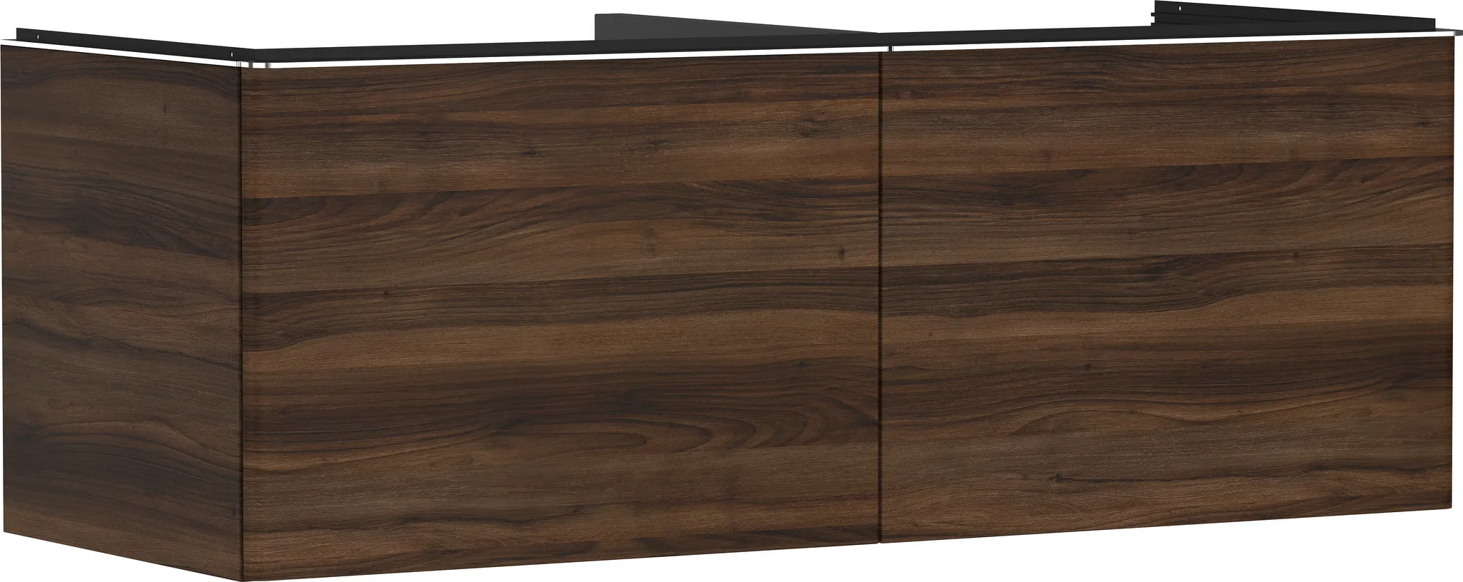 Xelu Q Waschtischunterschrank Nussbaum Dunkel 1360/550 mit 2 Schubkästen für Konsolen mit Aufsatzwaschtisch geschliffen Chrom