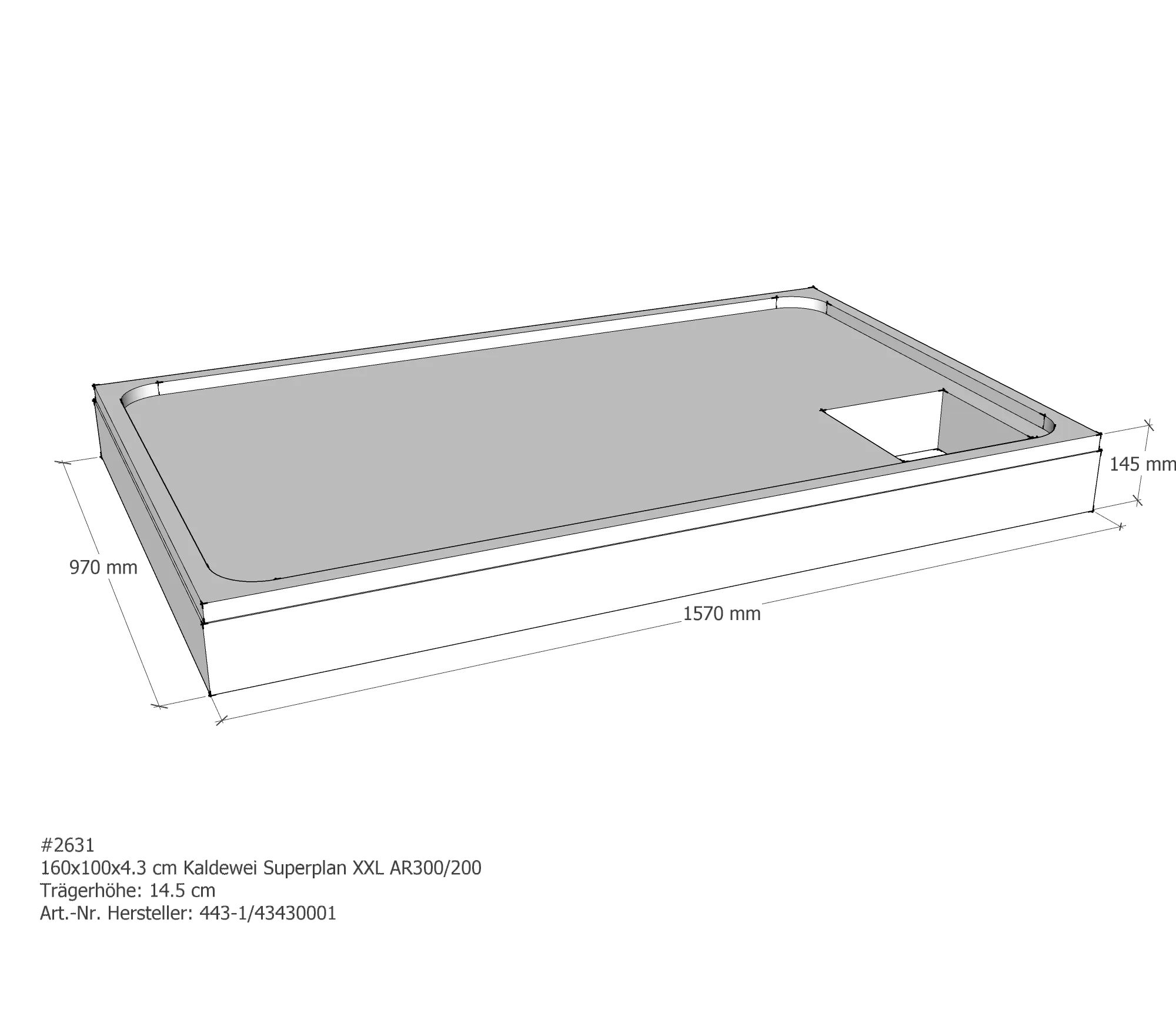 Duschwannenträger passend für Kaldewei Superplan XXL 160 × 100 × 4,3 cm