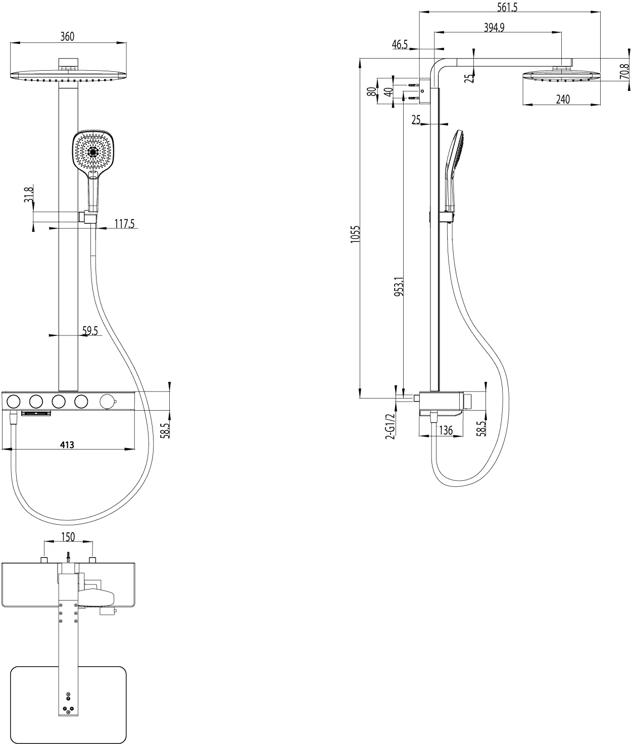 Villeroy & Boch Infinity Showers Duschsystem mit vier Funktionen, Eckig, Wandmontage, 413x1055x561mm, Chrom Villeroy & Boch Infinity Showers Duschsystem mit vier Funktionen, Eckig, Wandmontage, 413x1055x561mm, Chrom