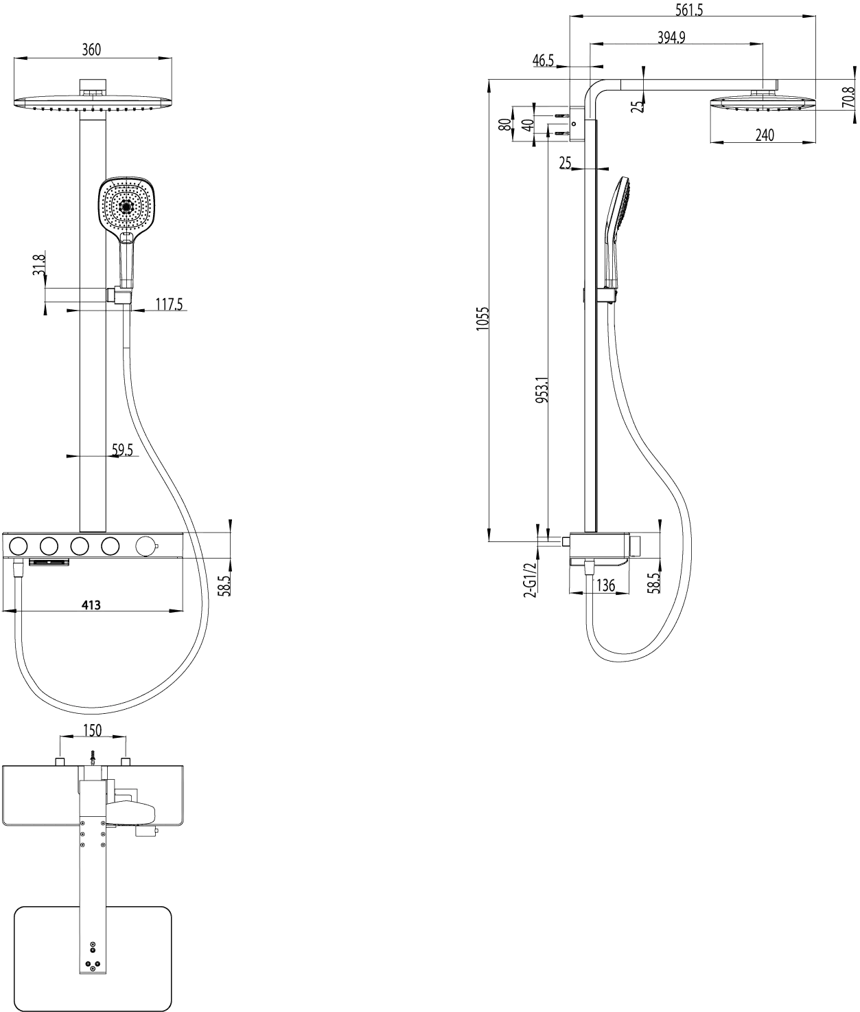 Villeroy & Boch Infinity Showers Duschsystem TVS110005000, 413x1055x561mm, Eckig, Wandmontage, K5 Matt Black