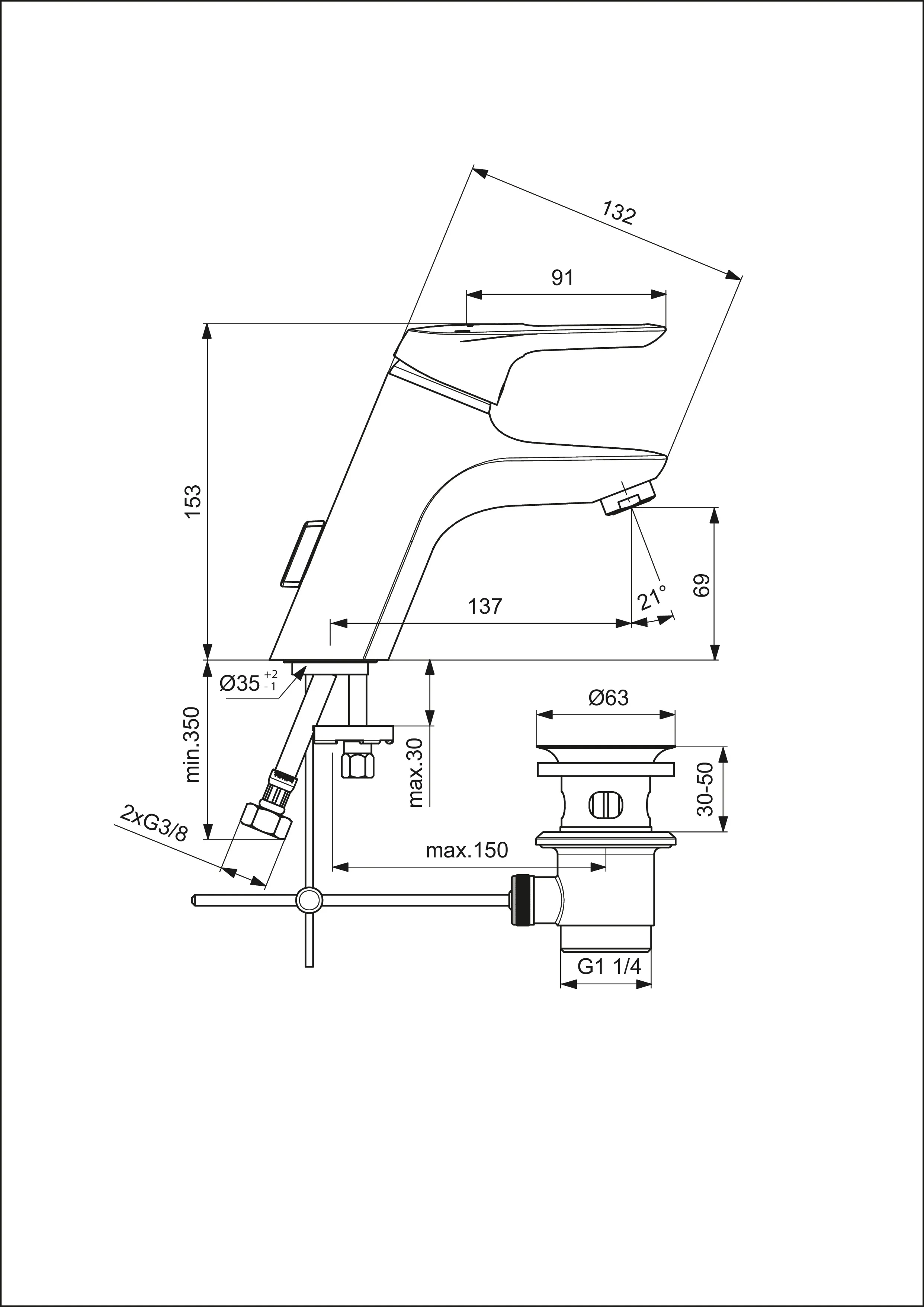 Waschtischarmatur Ceramix, mit Ablaufgarnitur, Ausladung 137mm, Chrom