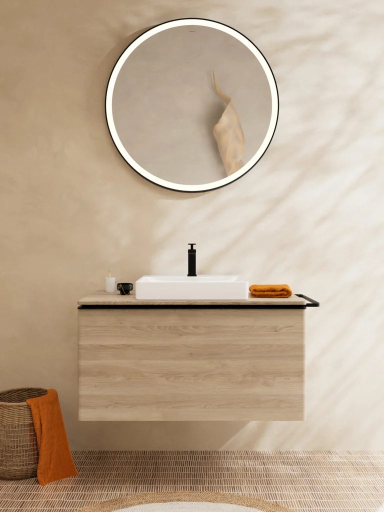 Hansgrohe Xarita Lite S Spiegel mit runder LED-Beleuchtung IR Sensor MSW, Mattschwarz, Maße: 900x900x30 mm
