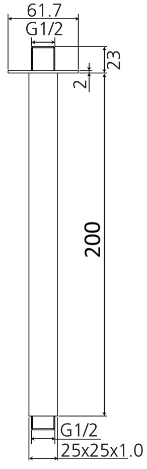 Deckenanbindung AqvaDesign - eckig - 1/2″ AG × 1/2″ AG × 200 mm - Rosette - chrom