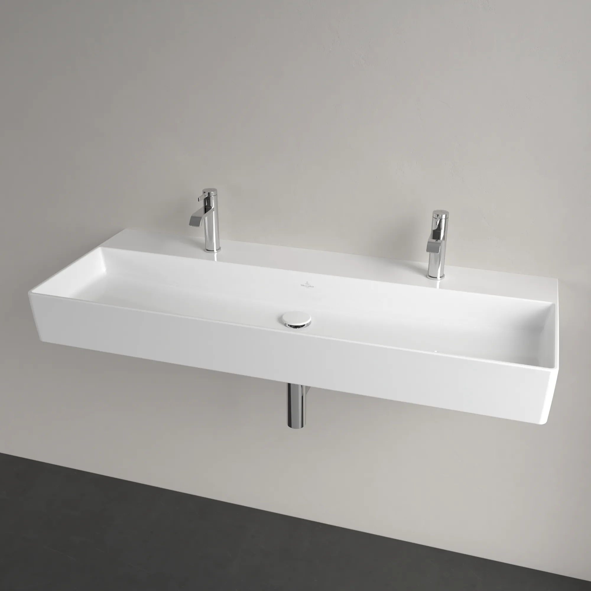 Villeroy & Boch Wandwaschtisch aus TitanCeram geschliffen „Memento 2.0“ 1200 × 470 × 150 mm, Hahnlochposition links und rechts, mit Hahnlochbohrung in Weiß Alpin Villeroy & Boch Wandwaschtisch aus TitanCeram geschliffen „Memento 2.0“ 1200 × 470 × 150 mm, Hahnlochposition links und rechts, mit Hahnlochbohrung in Weiß Alpin