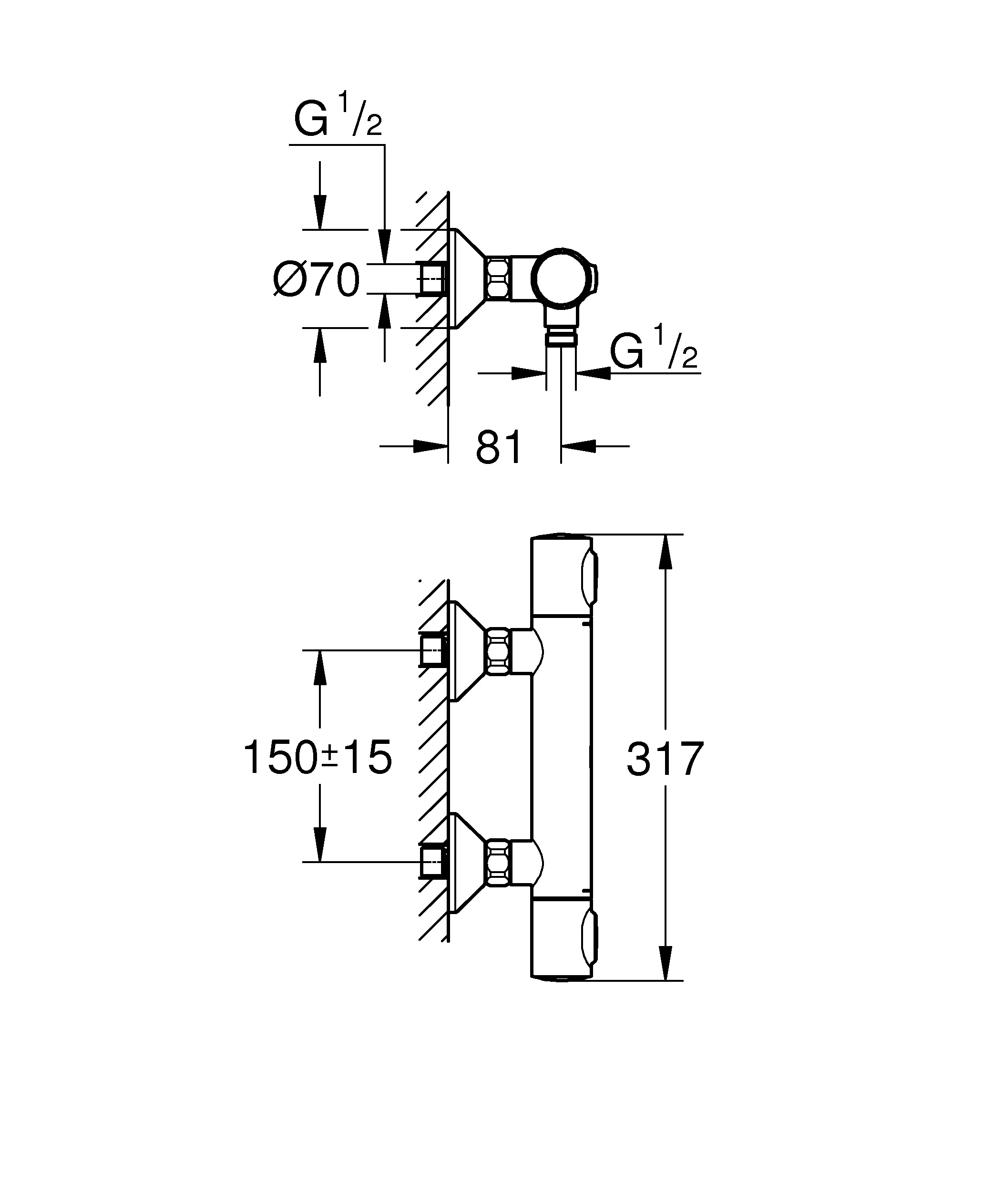 Thermostat-Brausebatterie Grohtherm 500 34793, Wandmontage, eigensicher, chrom