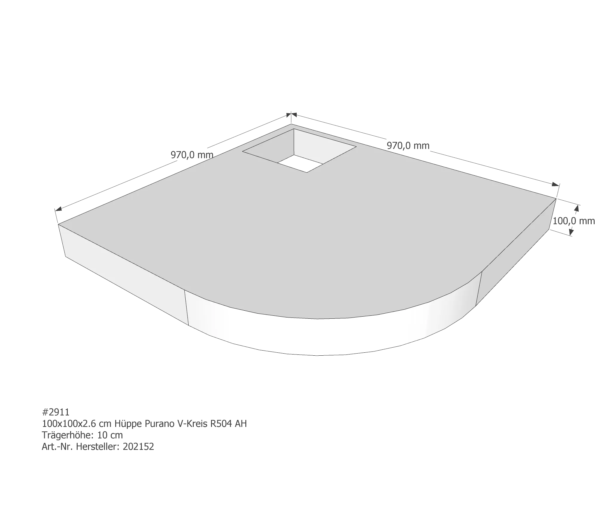 Duschwannenträger passend für Hüppe Purano 100 × 100 × 2,6 cm
