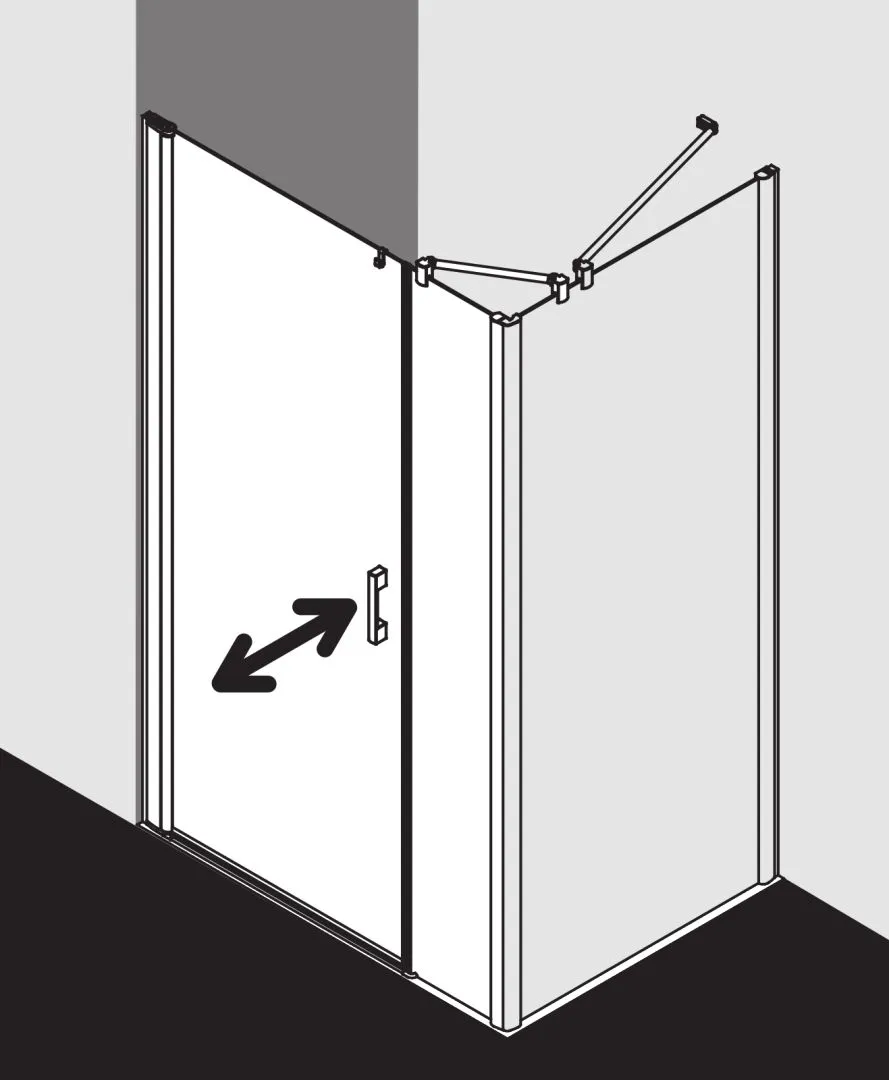 Kermi Duschtür Pendeltür 1-flügelig und Festfeld rechts für Nische und Ecke „PEGA“ Glas Klar, Profile Silber Hochglanz, BV: 950 - 1000 mm GAK: 950 - 975 mm WE: 950 - 1000 mm H: 1850 mm
