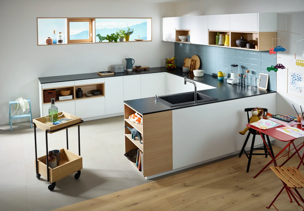Hansgrohe Einbauspüle S51 Serie, Graphitschwarz, 750 x 490 mm, Beckentiefe 190 mm