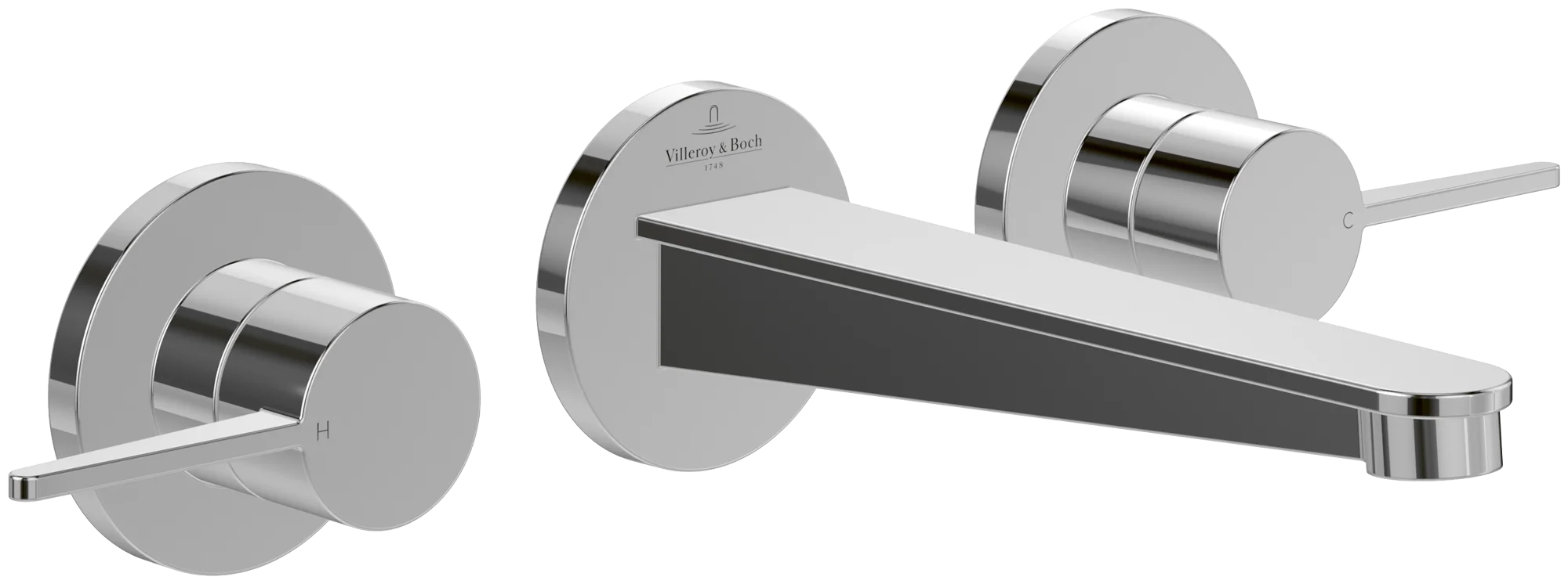 Villeroy & Boch Dreiloch-Waschtischarmatur Conum, rund, verchromt, 341x190x65 mm, Laminarstrahl, AquaSmart, SmartPressure Villeroy & Boch Dreiloch-Waschtischarmatur Conum, rund, verchromt, 341x190x65 mm, Laminarstrahl, AquaSmart, SmartPressure