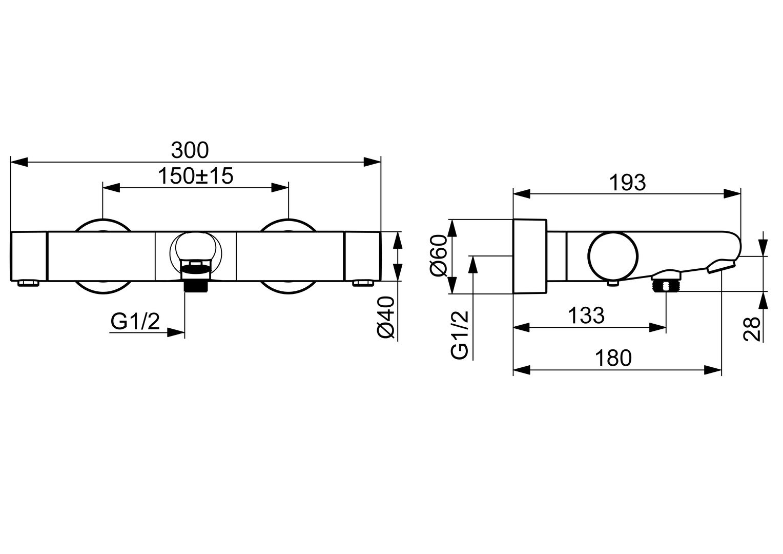 Wannenfüll- und Brausebatterie PRISMA 5810 Ausladung 180 mm Chrom