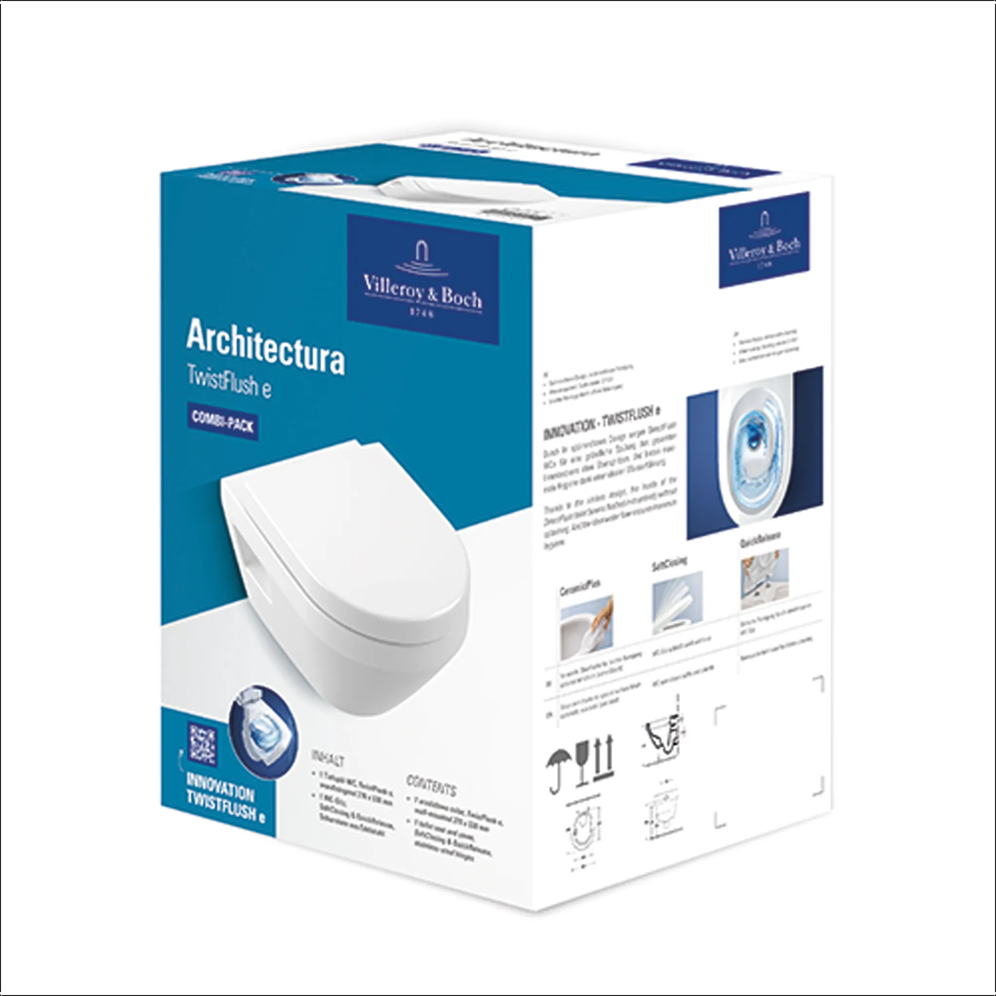 Wand-Tiefspül-WC Combi-Pack TwistFlush „Architectura“ 35 × 35,5 × 48 cm in Weiß Alpin, Befestigung sichtbar, ohne Spülrand