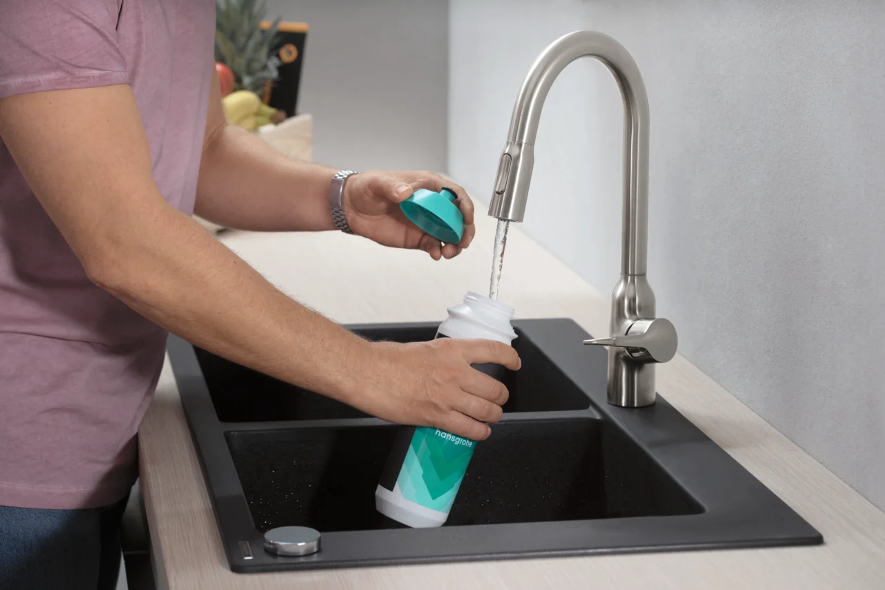 Hansgrohe Einbauspüle S51 Serie, Graphitschwarz, 370x370 mm, 2 Hauptbecken, Aufbau, Beckentiefe 190 mm