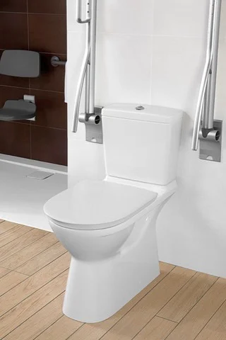 Villeroy & Boch ViCare Tiefspül-WC, spülrandlos, Oval, bodenstehend, Abgang waagerecht, Weiß Alpin