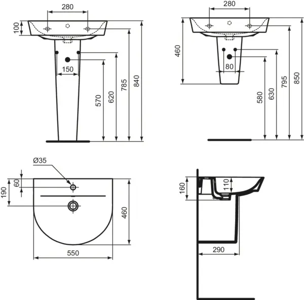 Waschbecken „ConnectAir“ 55 × 46 × 16 cm, Hahnlochposition mittig Waschbecken „ConnectAir“ 55 × 46 × 16 cm, Hahnlochposition mittig