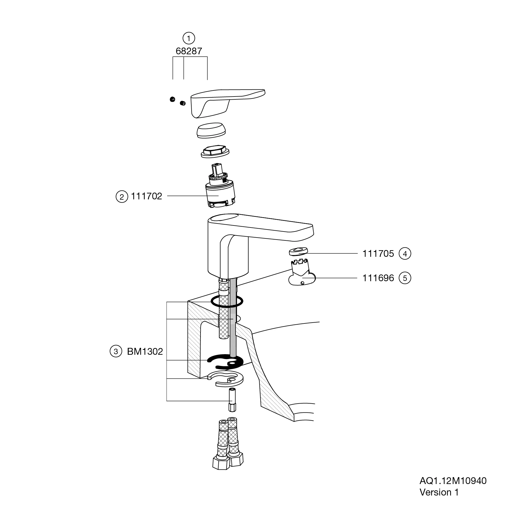 Einhand-Waschtischmischer „System-Armaturen“ Ausladung 187 mm