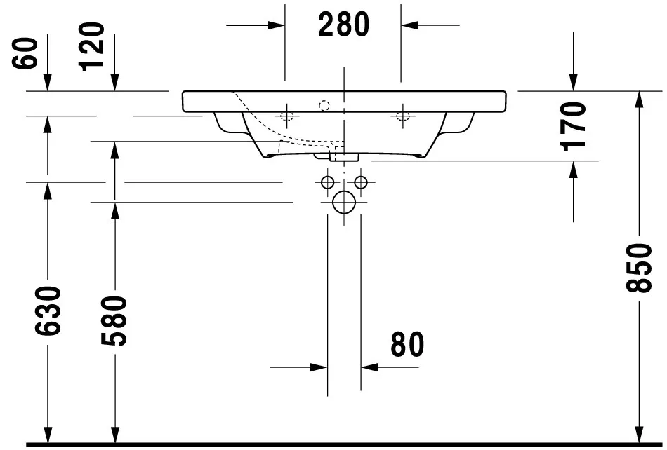 Wandwaschtisch „DuraStyle“, mit Überlauf, Hahnlochposition mittig Wandwaschtisch „DuraStyle“, mit Überlauf, Hahnlochposition mittig