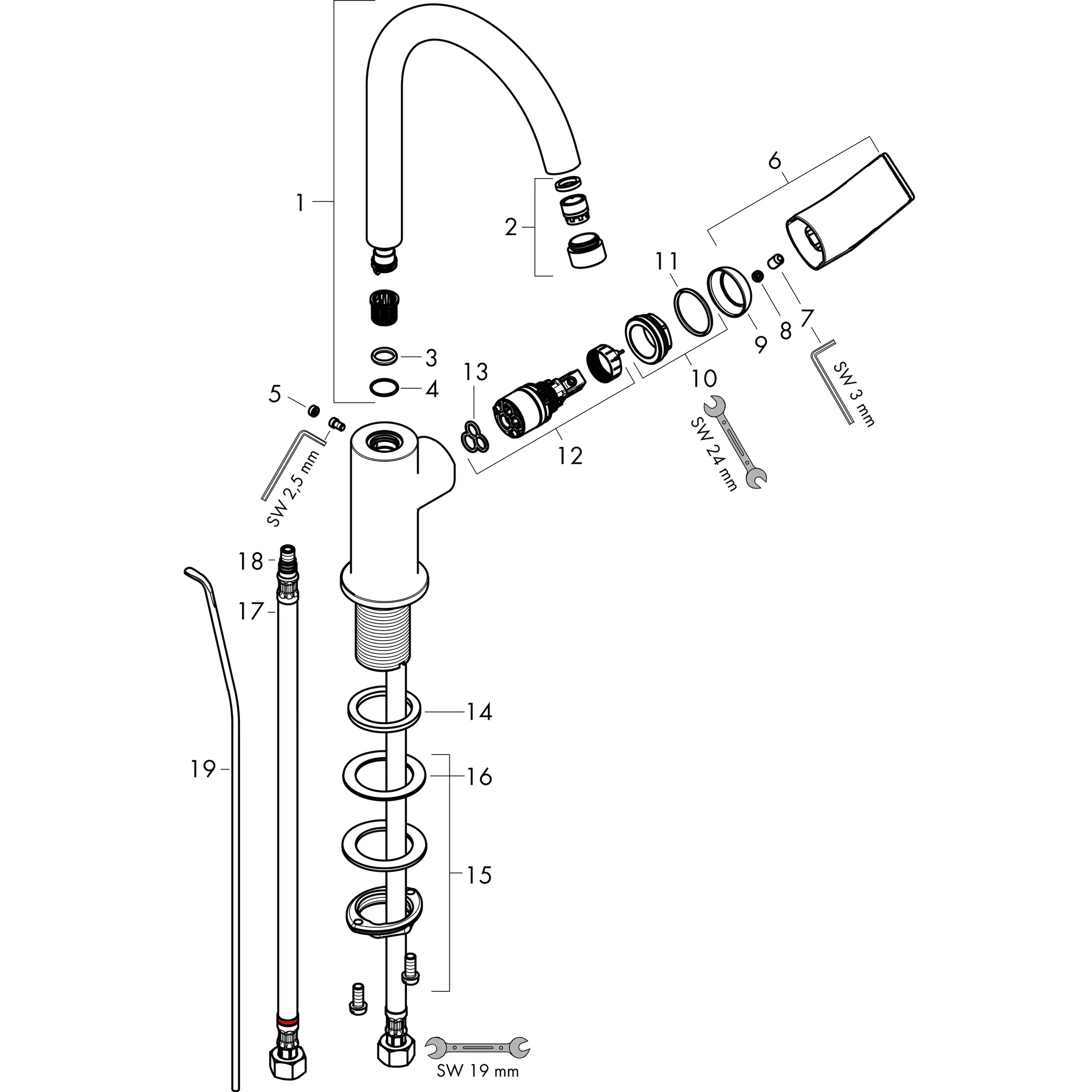 Einhebel-Waschtischmischer Rebris S 210 Schwenkauslauf m.Zugstange chrom