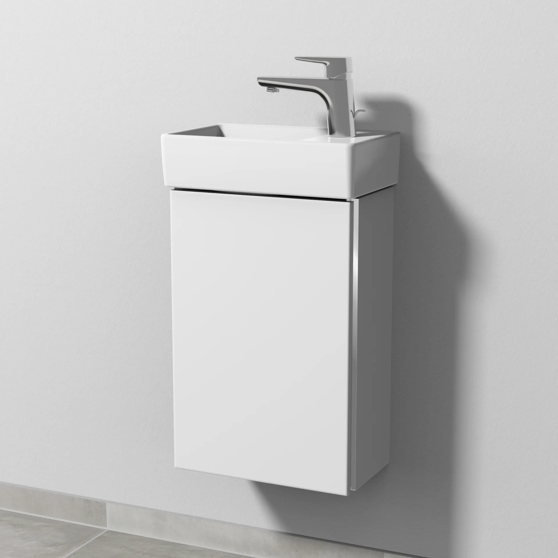 Sanipa Waschtischunterschrank „3way“ passend zu Keramik-Waschtische Avento von Villeroy & Boch 340 × 510 × 202 mm in Weiß-Soft, Anschlag links