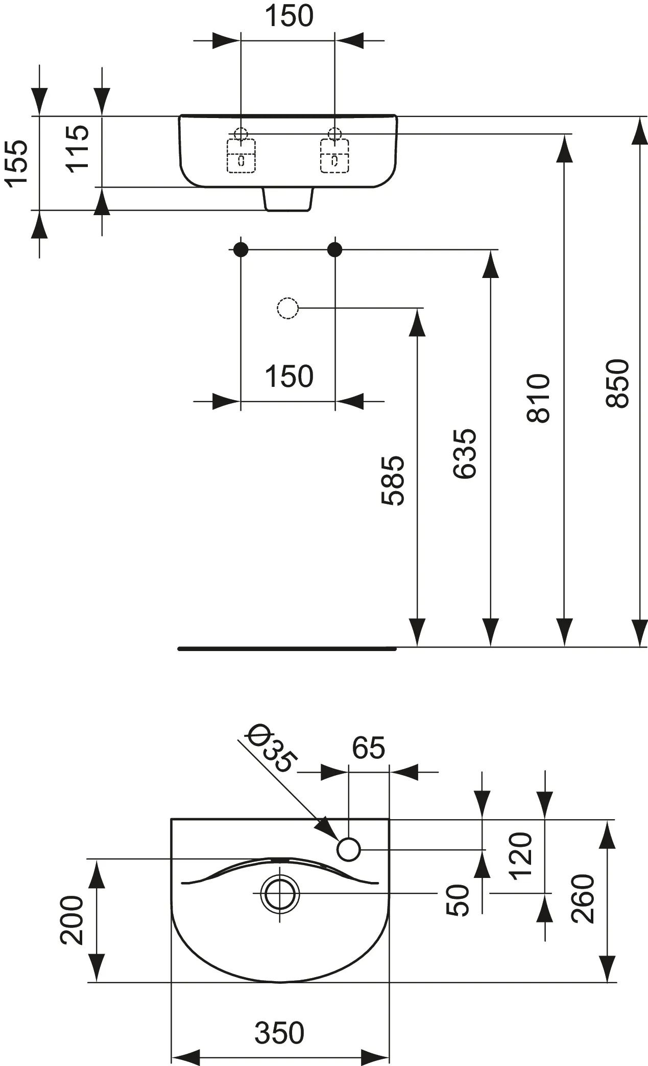 Waschbecken „Connect“ 35 × 26 × 15,5 cm, Hahnlochposition rechts Waschbecken „Connect“ 35 × 26 × 15,5 cm, Hahnlochposition rechts