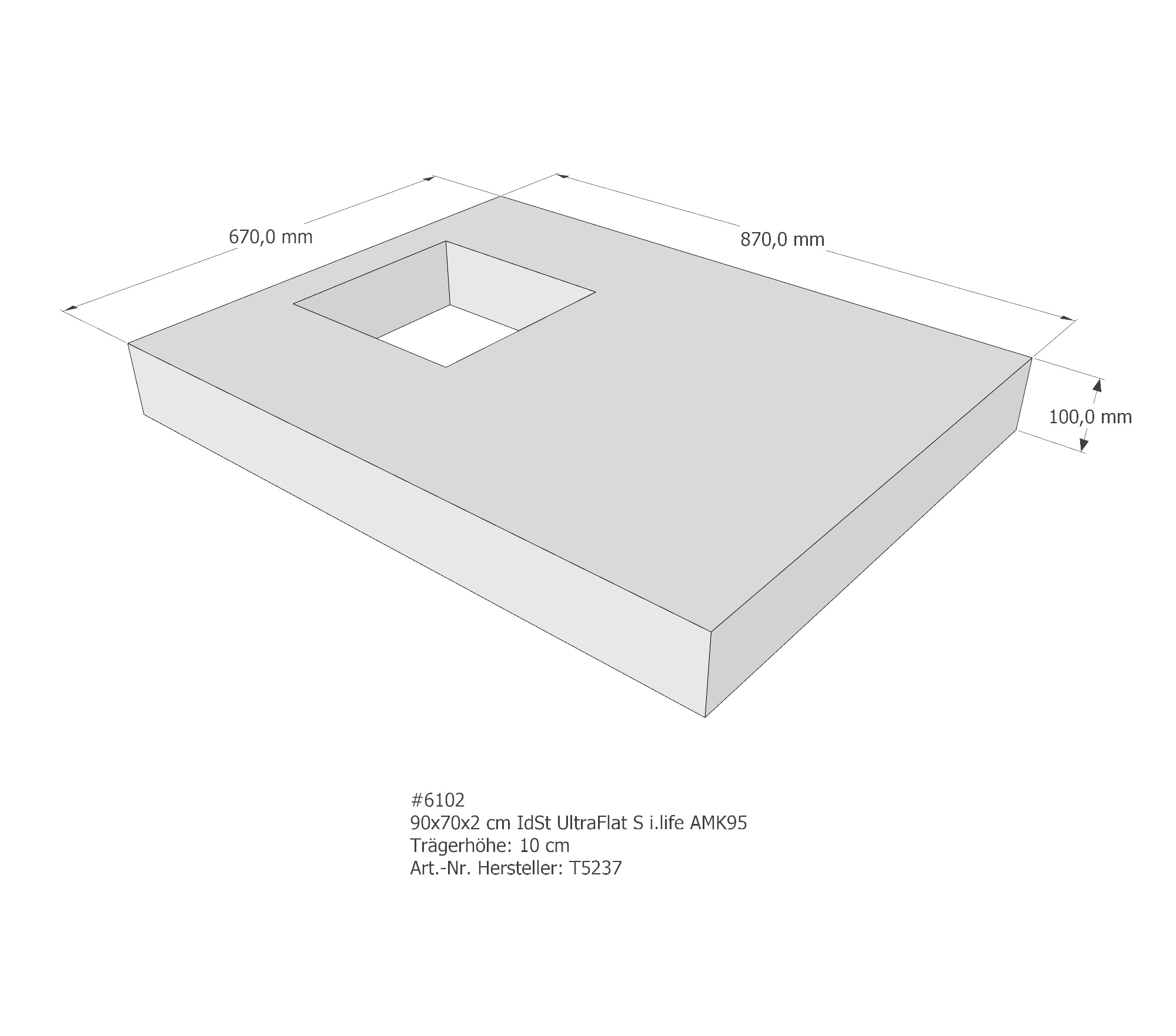 Duschwannenträger für Ideal Standard Ultra Flat S i.life 90 × 70 × 2 cm