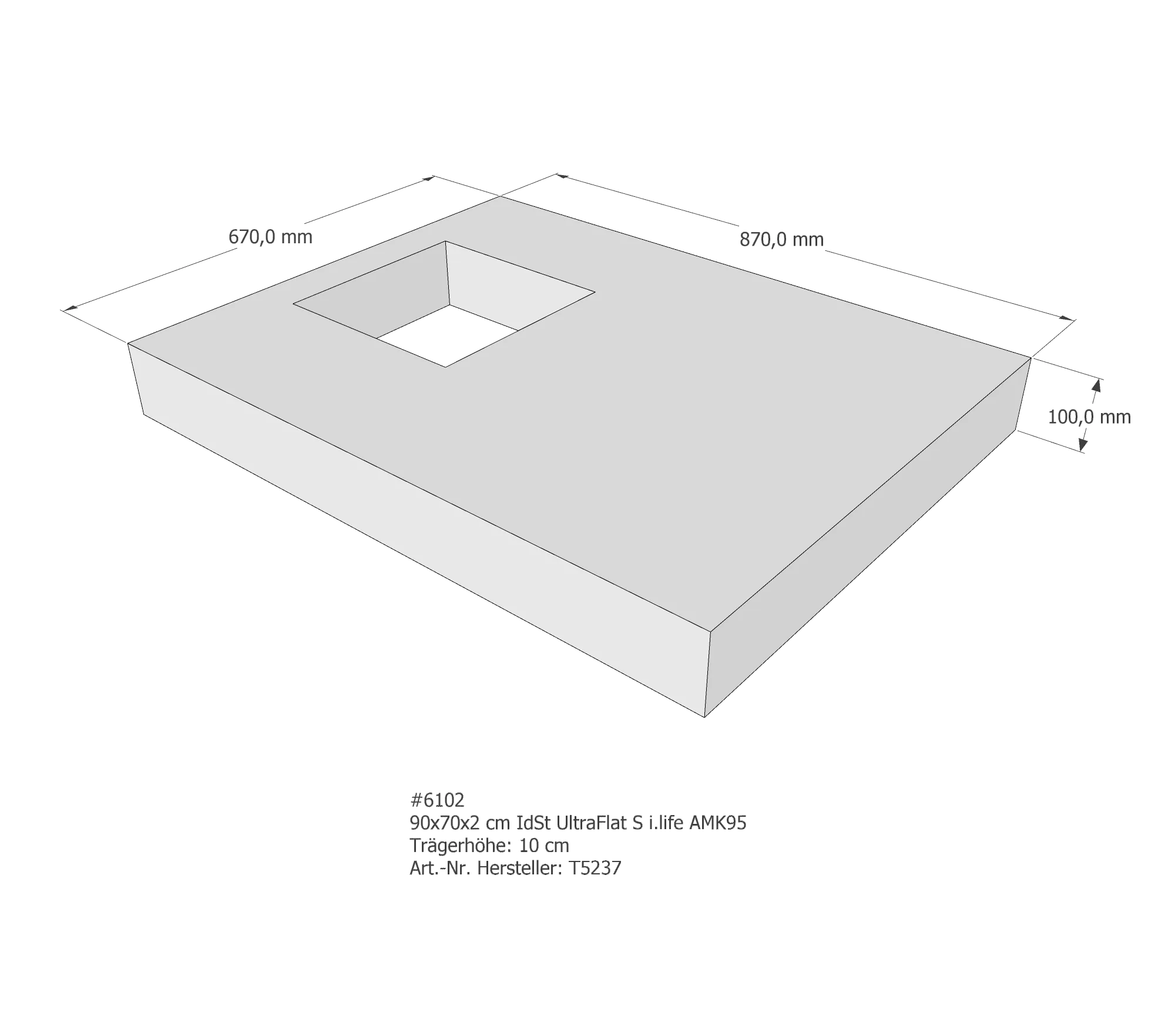 Duschwannenträger passend für Ideal Standard Ultra Flat S i.life 90 × 70 × 2 cm