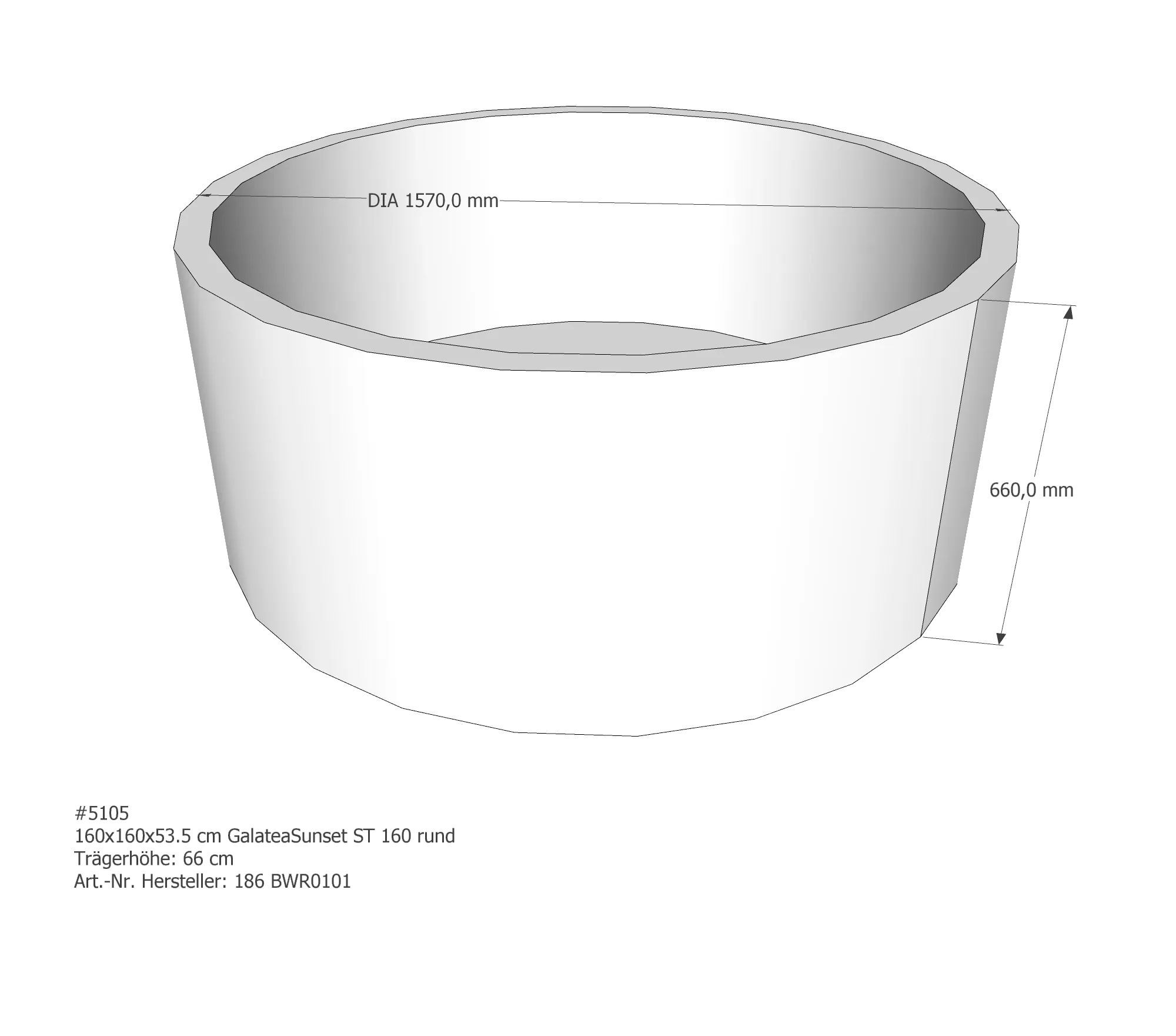 Badewannenträger für Galatea ~Sunset ST 160 Rund 160 × 160 × 53,5 cm Badewannenträger für Galatea ~Sunset ST 160 Rund 160 × 160 × 53,5 cm
