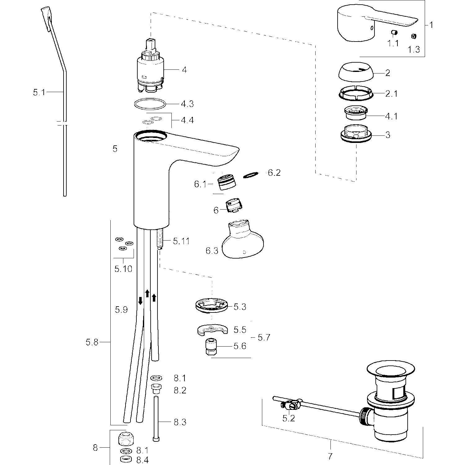 HA Einhebelmischer Waschtischbatterie HANSALIGNA 0613 Kupferrohr Zugstangenablaufgarnitur Ausladung 108 mm DN15 Chrom