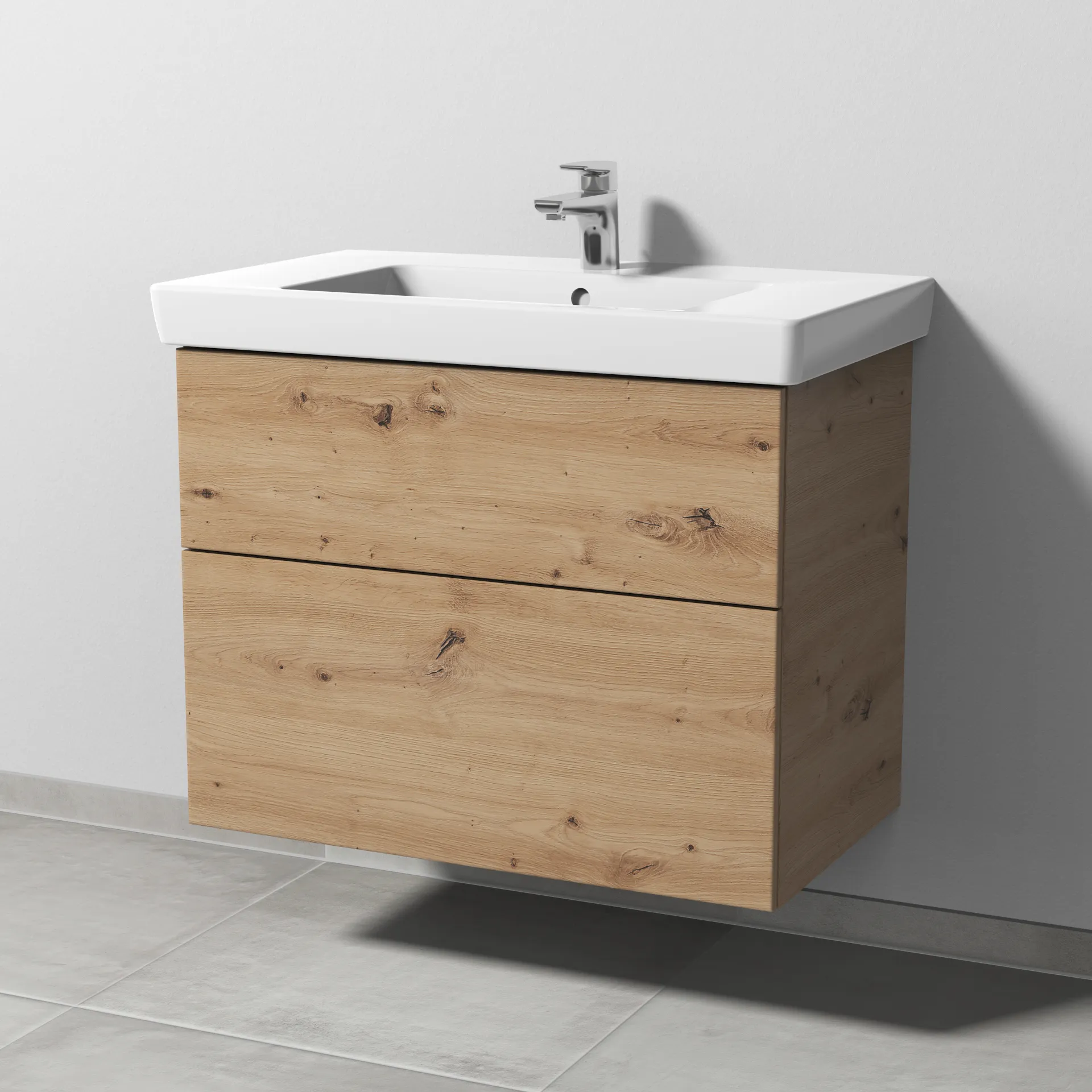 Sanipa Waschtischunterschrank „3way“ passend zu Keramik-Waschtische Subway 2.0 von Villeroy & Boch 750 × 593 × 447 mm in Eiche Natural-Touch, Becken