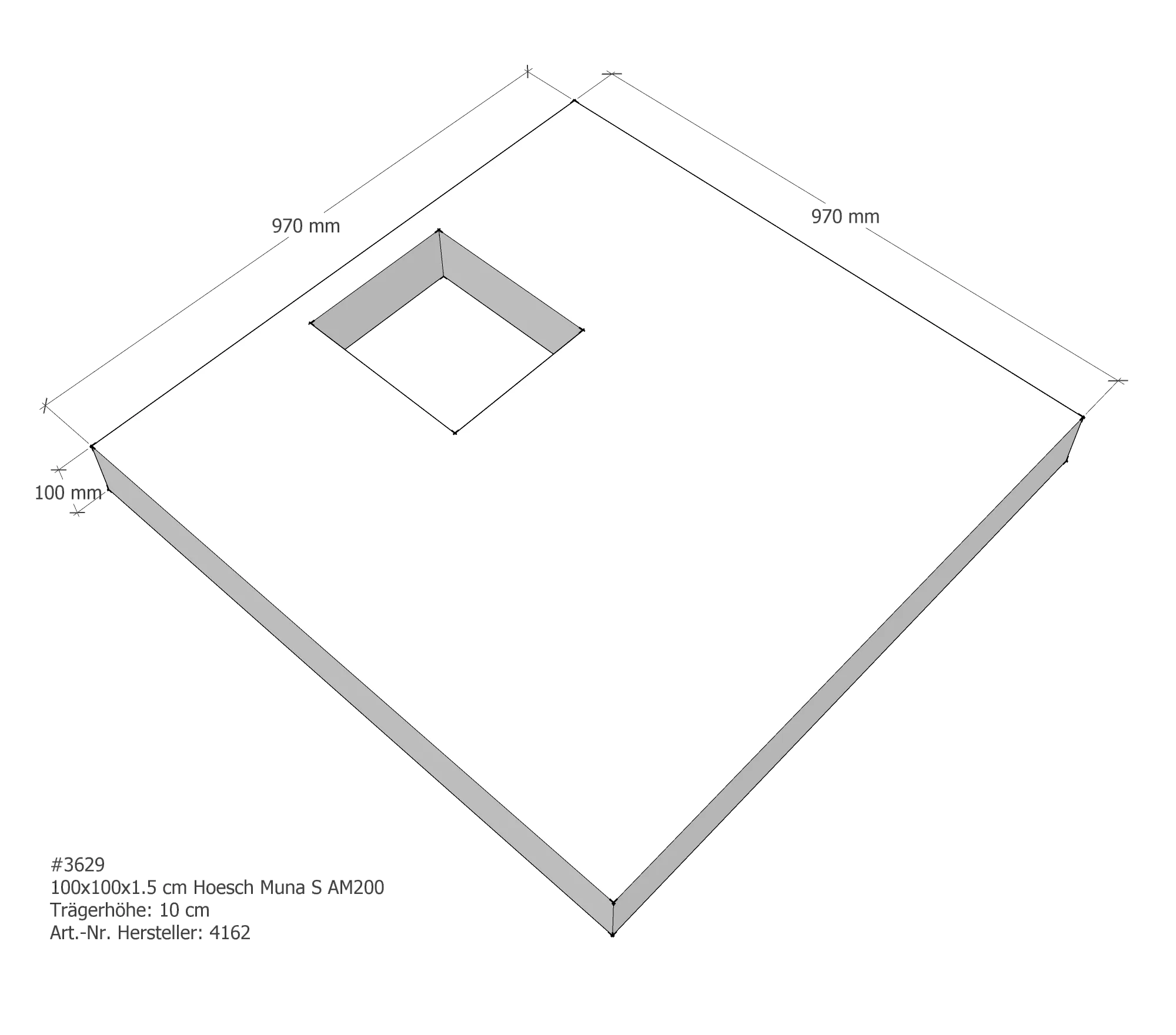 Duschwannenträger für Hoesch Muna S 100 × 100 × 1,5 cm Breite: 100 cm / Länge: 100 cm