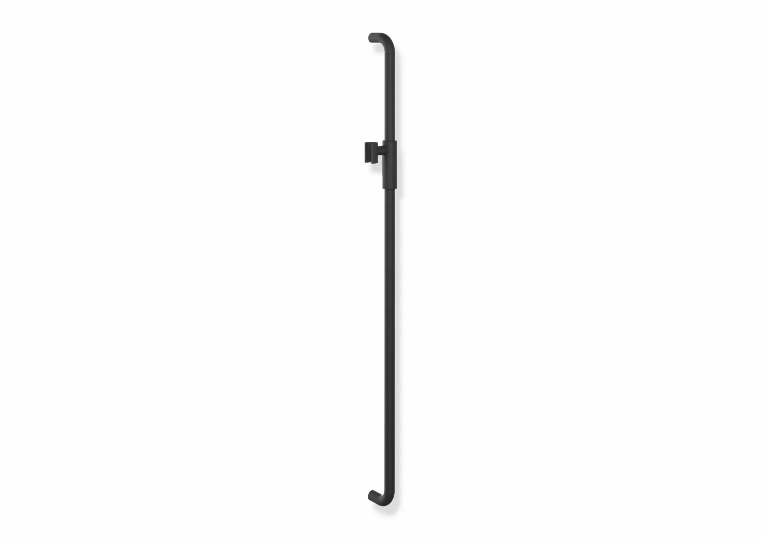 Brausehalterstange, Edelstahl, pulverbeschichtet, Achsmaß 1100 mm, 79 mm tief, Durchmesser 25 mm, mit magnetischem Brausehalter, in Farbe CV (Schwarz tiefmatt-Schwarz matt (90)) Brausehalterstange, Edelstahl, pulverbeschichtet, Achsmaß 1100 mm, 79 mm tief, Durchmesser 25 mm, mit magnetischem Brausehalter, in Farbe CV (Schwarz tiefmatt-Schwarz matt (90))