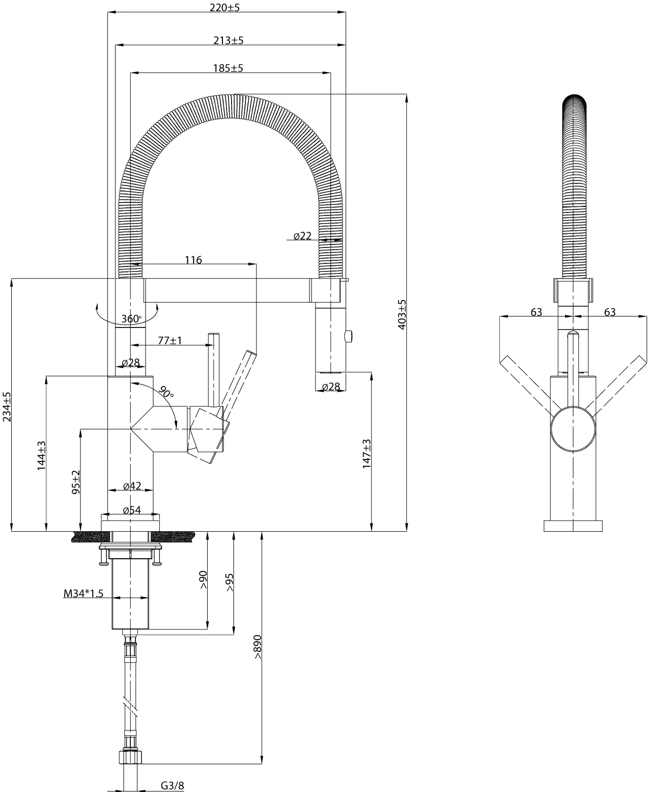 Villeroy & Boch Küchenarmatur Steel Expert Compact Window 929900, 42x220mm